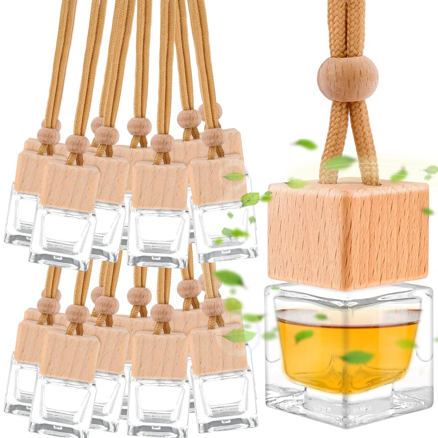 50 Pcs Hanging Car Air Freshener, Empty Glass Car Diffuser Bottles, Refillable Perfume Bottle Freshener Diffuser Bottle Pendant for Essential Oil Fragrance Aromatherapy Bottle Ornament