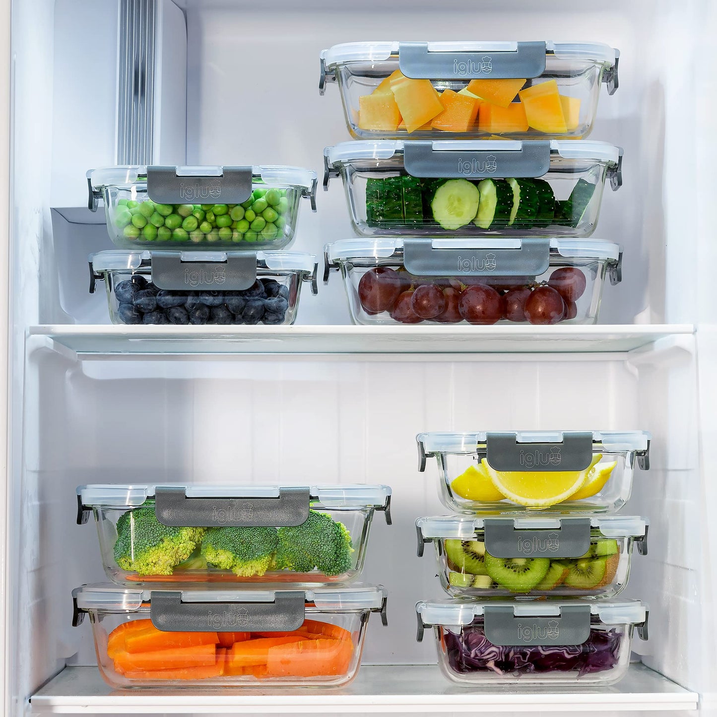 Igluu Meal Prep Glass Food Storage Containers 10 Pack, Meal Prep Containers with Snap Lock Leakproof Lids, Reusable Microwave safe BPA-free Lunch Boxes (10 Containers & 10 Lids) 35.5oz & 12.5oz