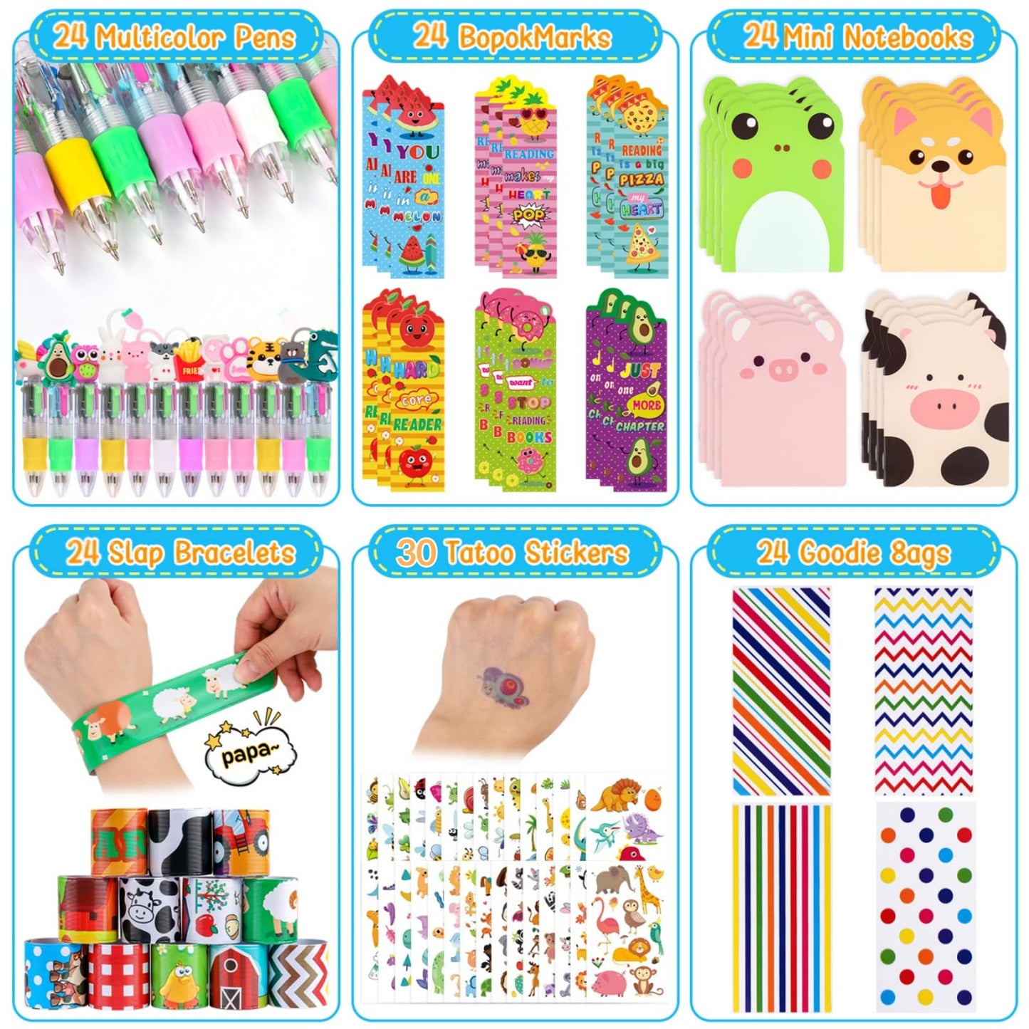 Stationery Party Pack, 24 Pack Birthday Goodie Bags with Multicolor Pen Mini Notebooks for Goodie Bag Classroom Gifts Class Rewards Prizes