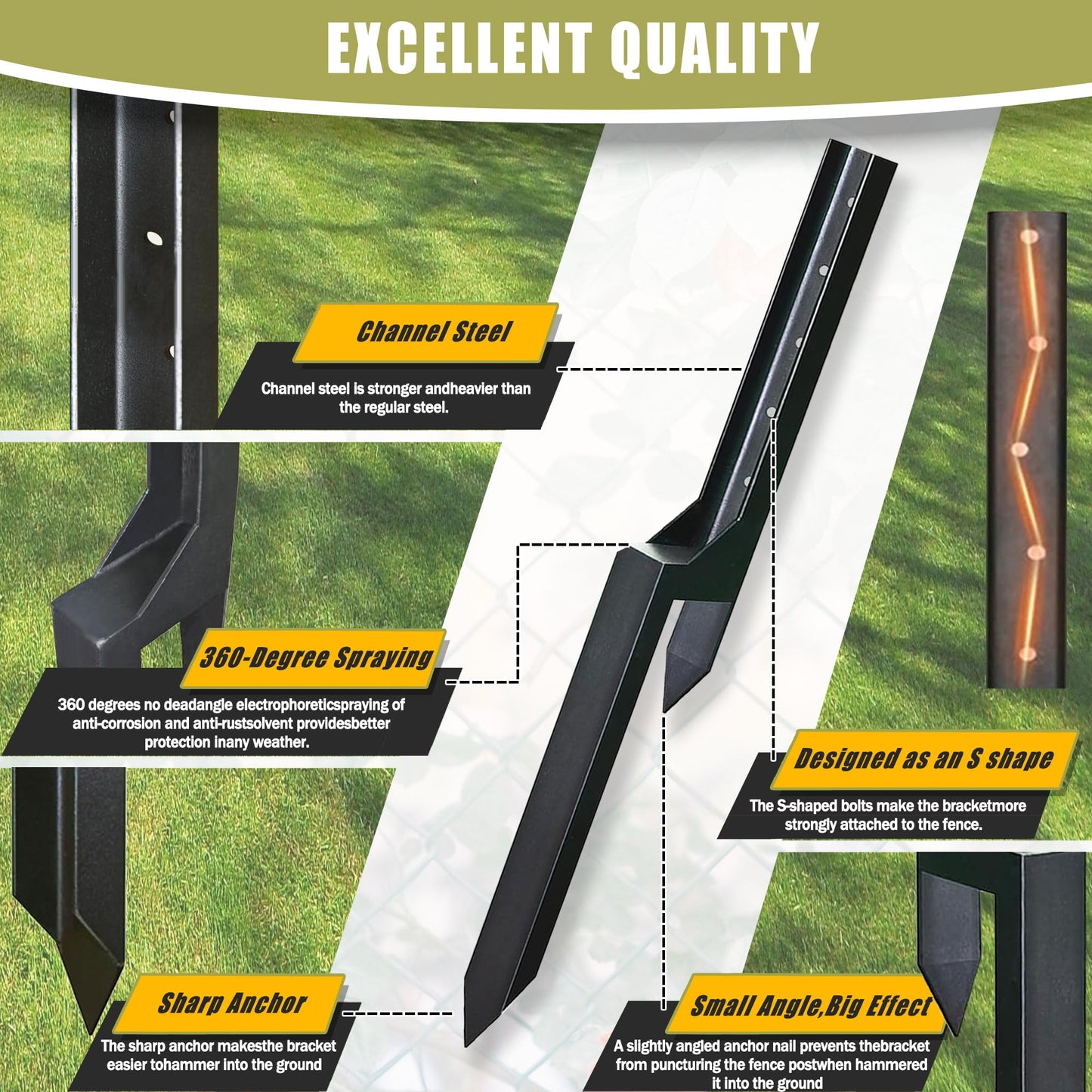 Fence Post Repair Steel Stakes: Anchor Ground Spike 2 Pack Support Bracket for Wood Fence Mender Kit