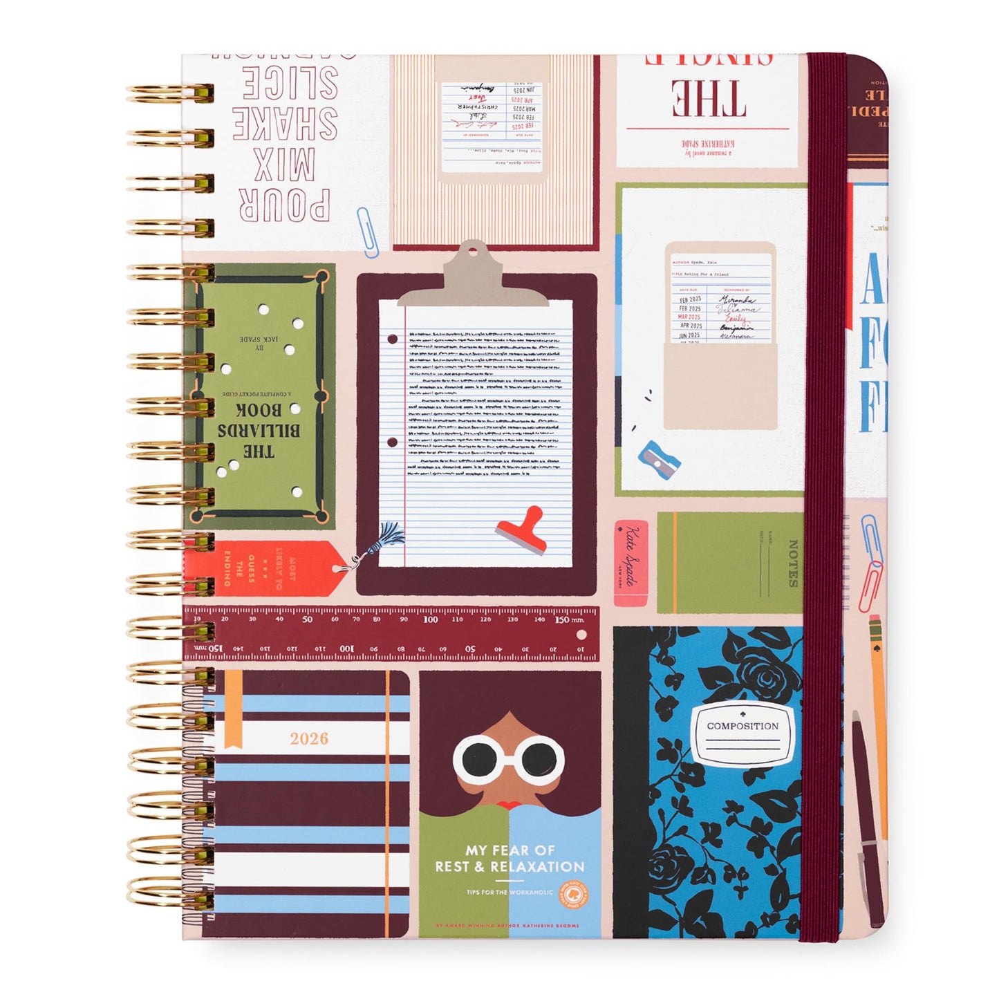 kate spade new york Daily Planner 2026 Mega Agenda January - December 2026, Hardcover Weekly and Monthly Spiral Planner with Stickers (Book Club)