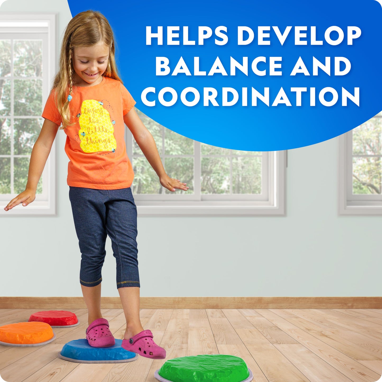 National Geographic Stepping Stones for Kids - 6 Durable Non-Slip Stones Encourage Toddler Gross Motor Skills, Balance, Obstacle Course