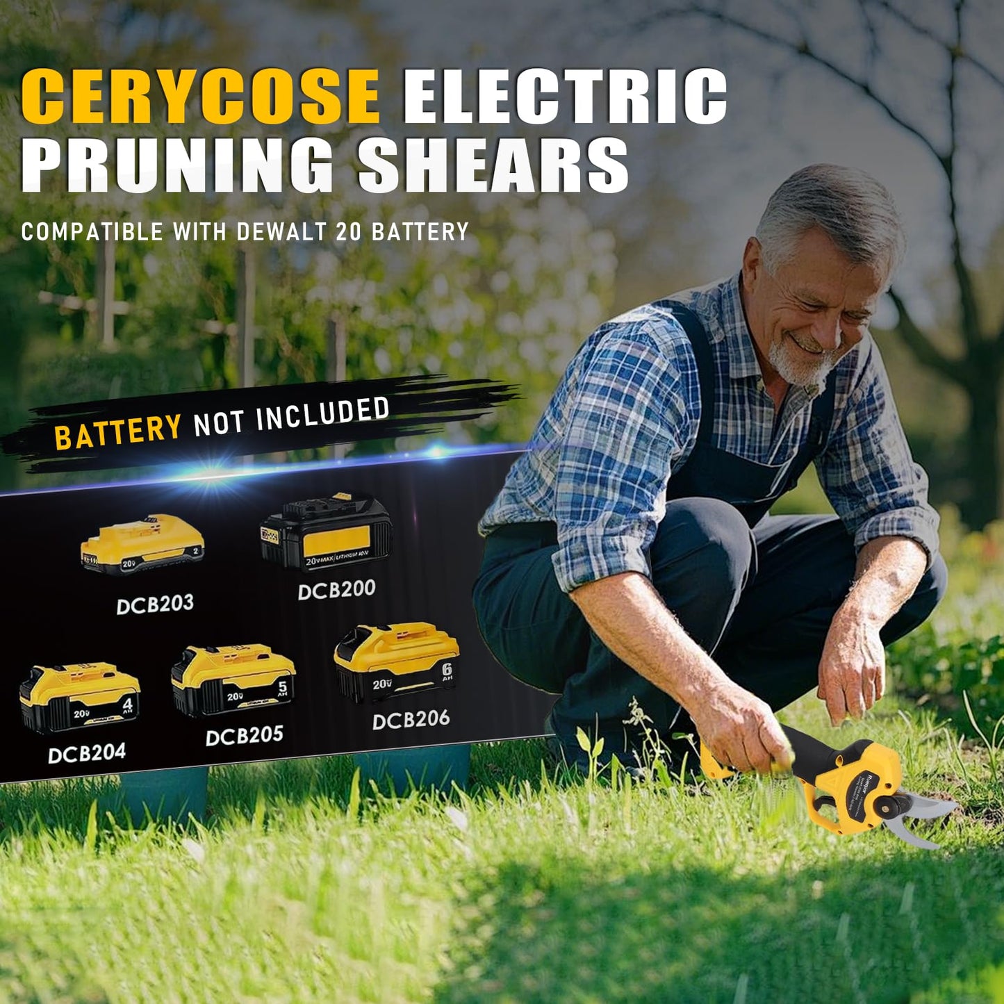 Rueqior Cordless Pruning Shears Compatible with Dewalt 20V Battery, Brushless Cordless Branch Cutter Pruner with 1.5-2-Inch inch Cut Capacity for Tree Trimming, Shrubs, Gardening (Tool Only)