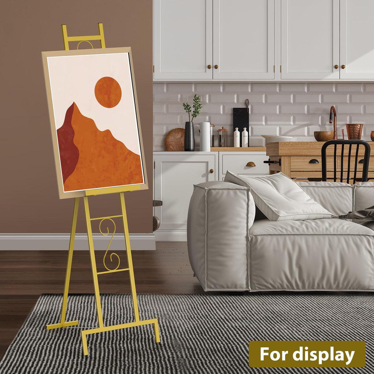 2 Pack Gold Easel Stand for Sign, Adjustable Metal Easels with Chain Support, Welcome Sign Stand for Painting, Display, Poster Picture, Wedding Sign (17" x 17" x 58")