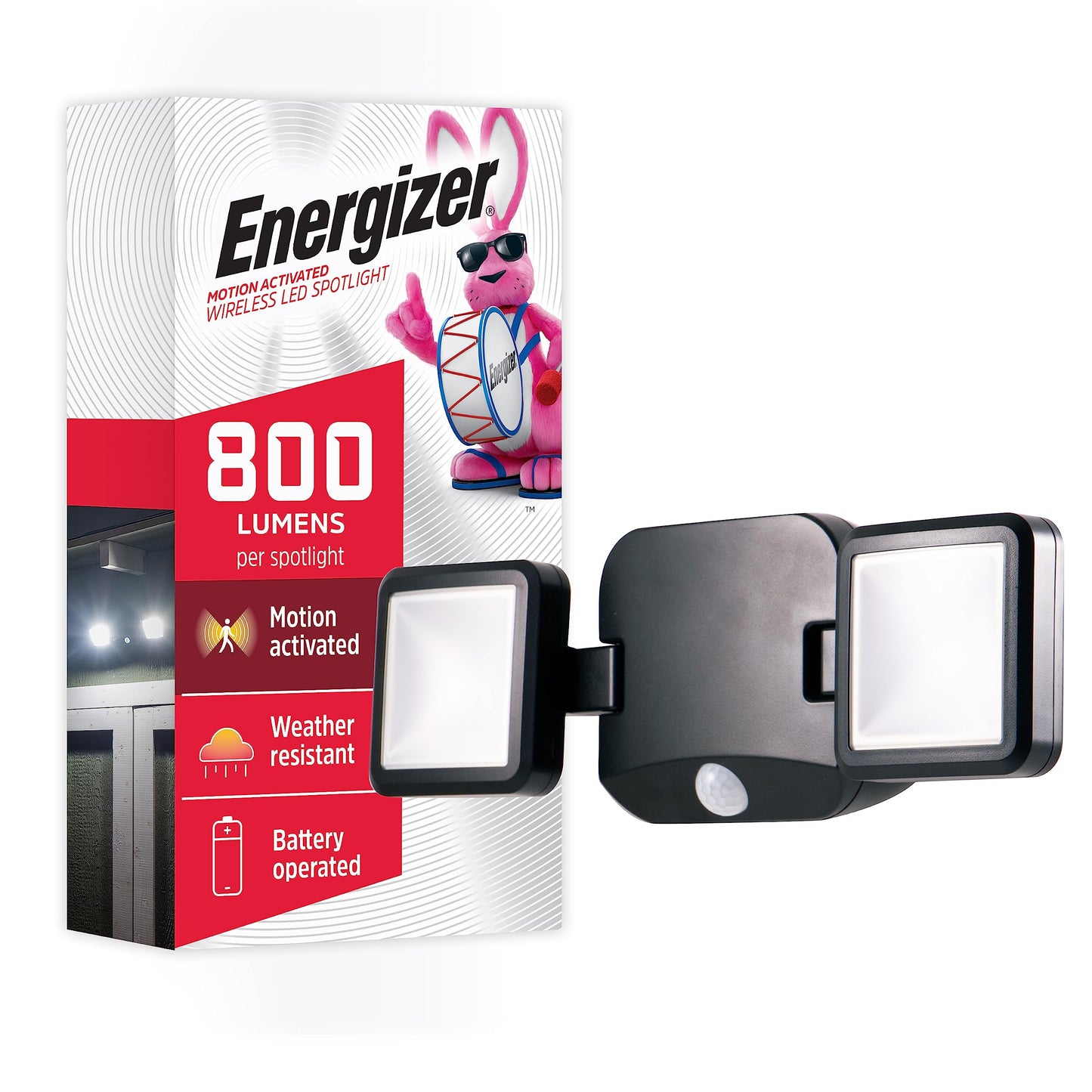 Energizer LED Motion-Activated Security Spotlight, Wireless, Battery Operated, 600 Lumens, Adjustable Position, Light Swivels & Rotates, No Wiring Needed, Outdoor and Weather-Resistant, 40776, Dual-head, 1 Pack