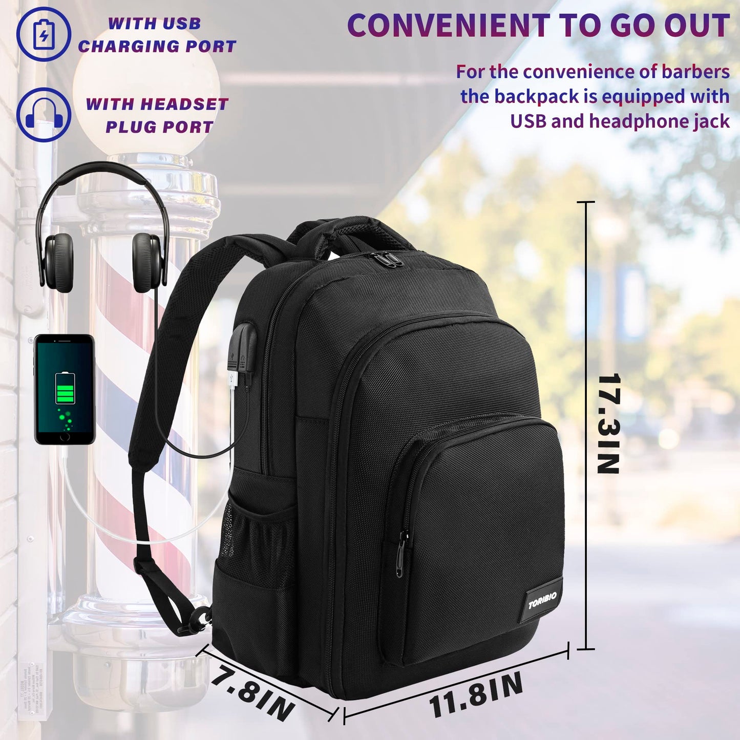 Barber Tool Bag, Large Capacity Barber Backpack Organizer Bags for Clippers and Hair Cutting Tools, Black Pro Hairdressing Backpacks Toiletry Travel Bag for Barber Tools Storage Travel Barber Case