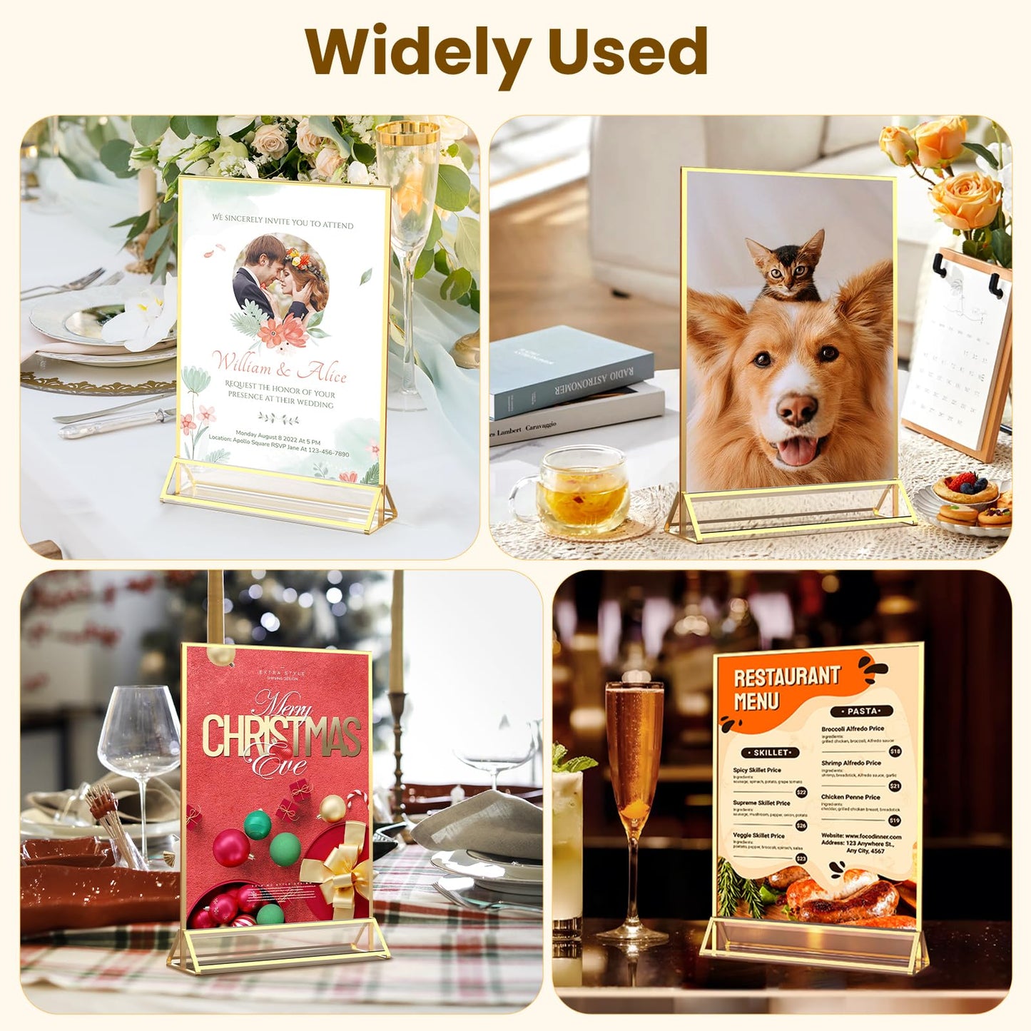 YOAEAILY Gold Frames 8X10 Acrylic Sign Holder Double-Sided Picture Frames for Menu, Wedding Table Number, Christmas Photos With Removable Round Stickers - 6 Pack