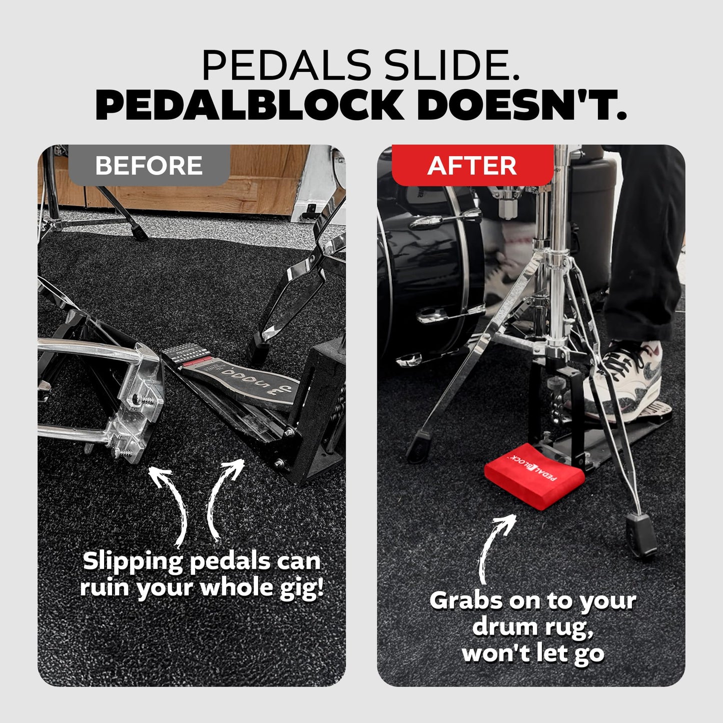 KickBlock PedalBlock – Drum Pedal Anchor for Hi-Hat Stand, Double Kick, Keyboard and Electronic Bass Drum Pedals – Prevents Slide with Shock-Absorbing Grip – Brick Red (Set of 2)
