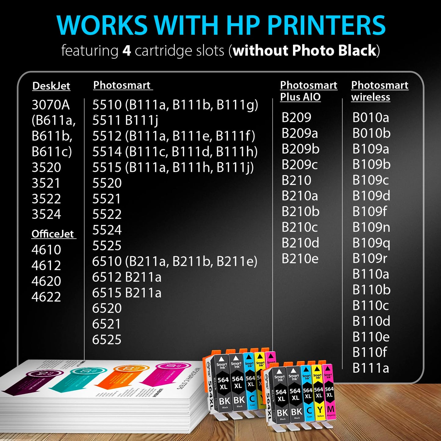 Smart Ink Compatible Ink Cartridges for HP 564 XL 564XL High Yield 10 Pack(4BK & 2C/M/Y) for HP 3520 3521 3522 3070A 4610 4620 4622 5510 5512 5515 5520 5522 5525 6510 6515 6520 6525 B209a B210a B210e