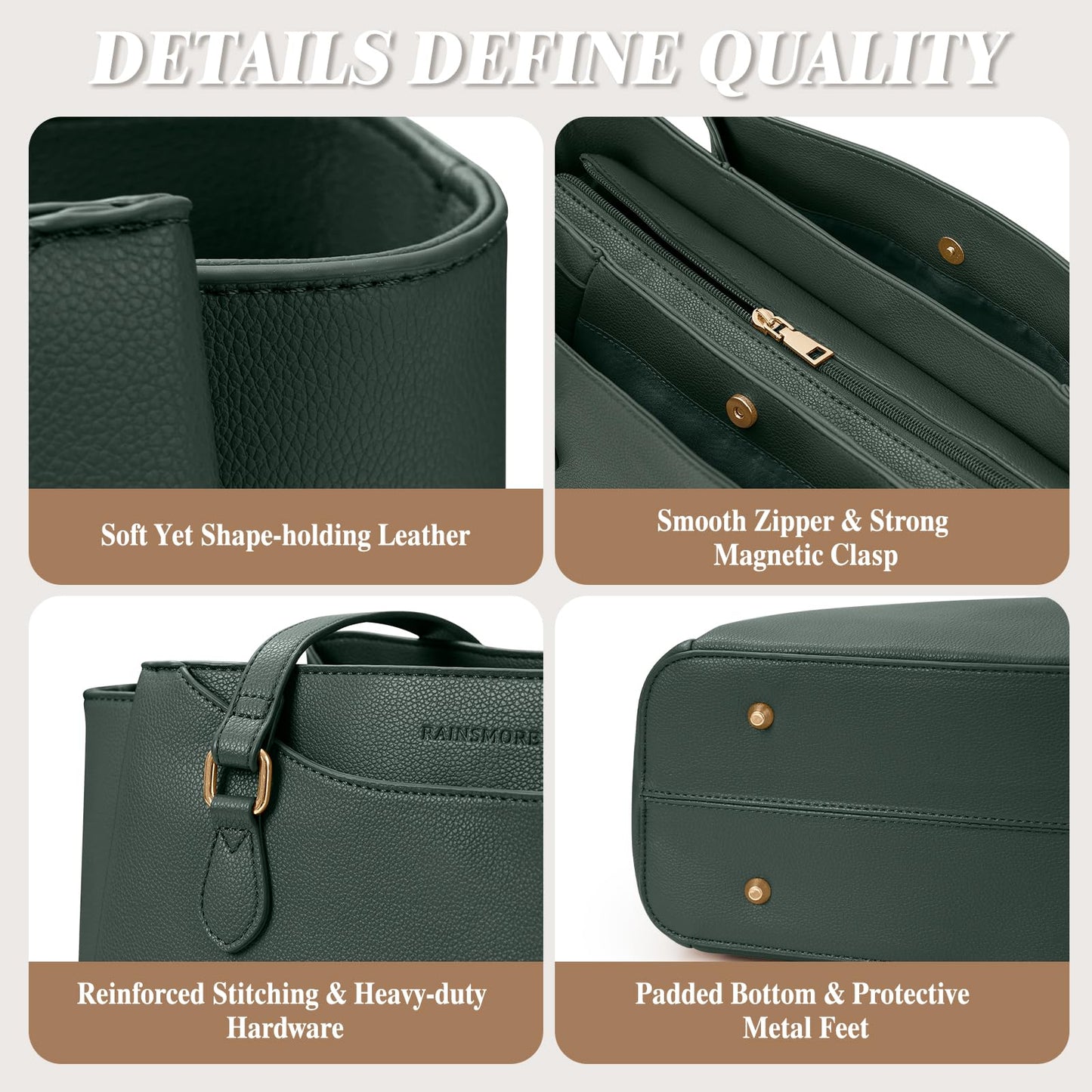 RAINSMORE Laptop Bags for Women 15.6 Inch Work Tote Bags Womens Laptop Purse Waterproof PU Leather Laptop Briefcase for Office Computer Bag Women Travel Handbag, Green