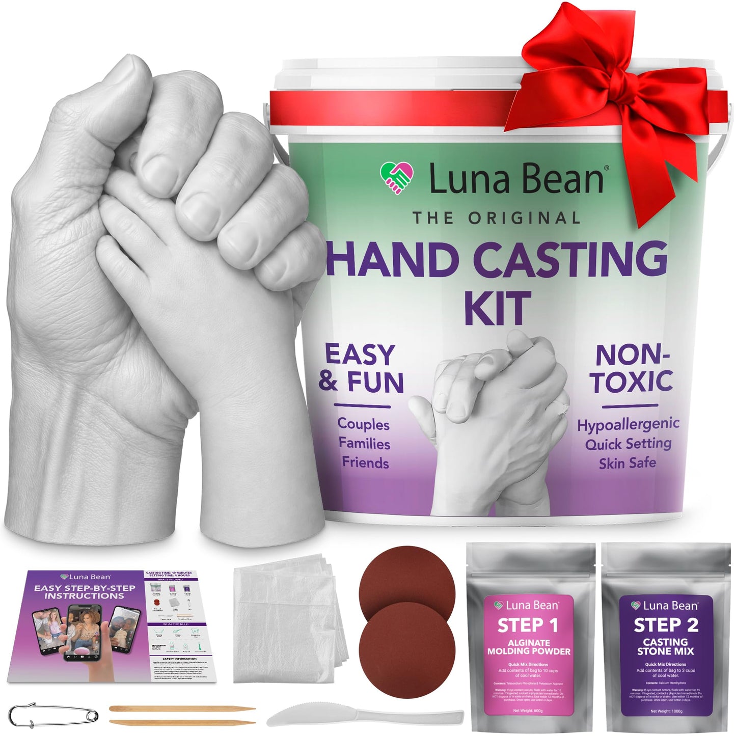 Luna Bean Hand Casting Kit – The Original Hand Mold Kit – Fathers Day Gift Ideas - Anniversary Engagement Gifts for Women Men Her Him Couples Wife Boyfriend Girlfriend Wedding Bridal Shower