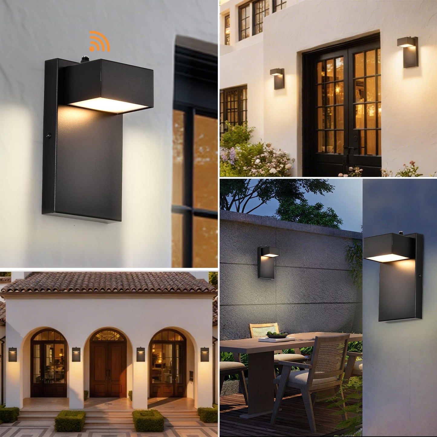 2-Pack Dusk to Dawn Outdoor Wall Lights, LED Exterior Wall Sconces 3000K Warm White, Weatherproof Modern Outdoor Light Fixtures Wall Mount for Porch, Patio, Garage, Entryway