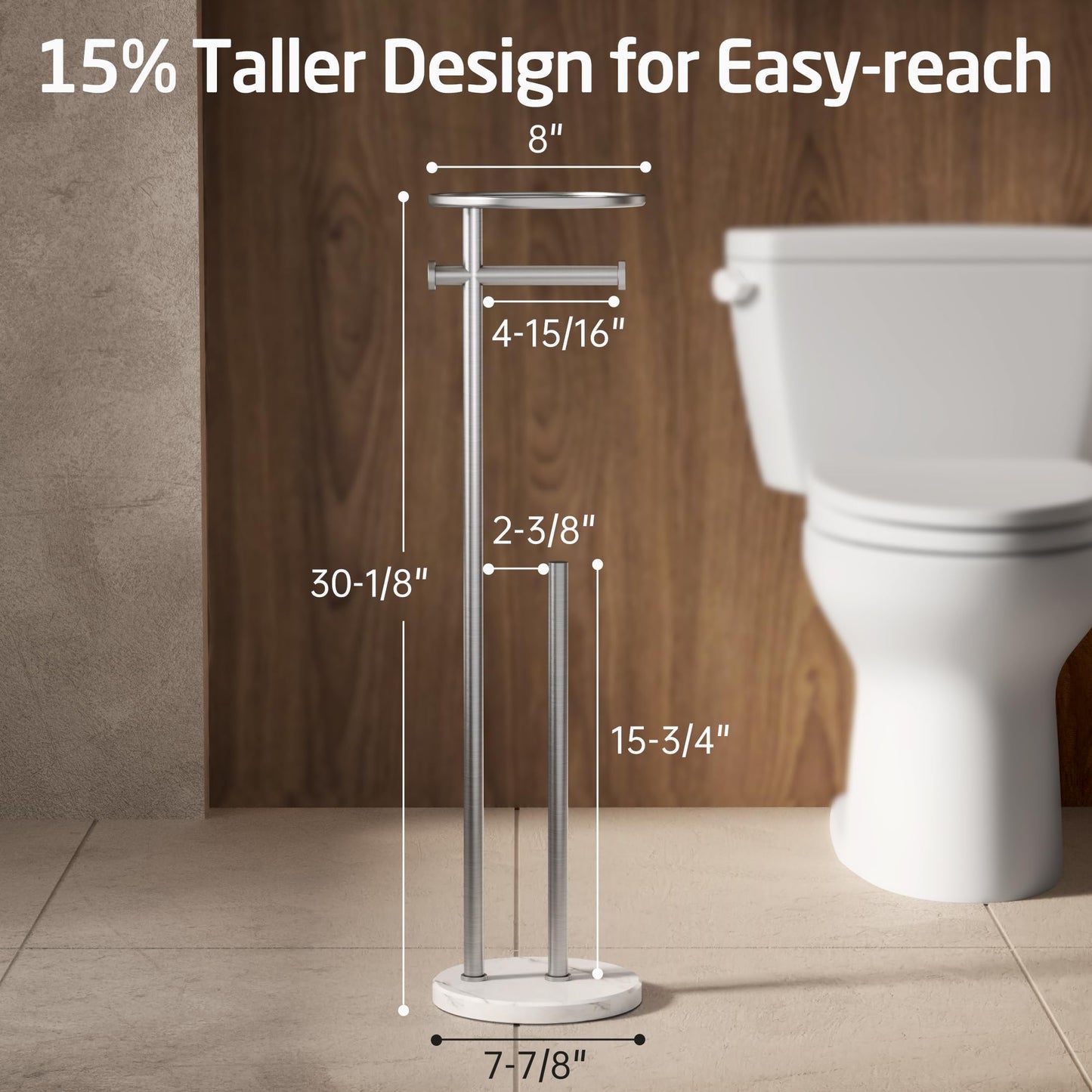 KES Toilet Paper Holder with Shelf, Toilet Paper Roll Holder Free Standing with Weighted Marble Base, Bathroom Toilet Paper Holder Storage 18/8 Stainless Steel, Brushed Steel, BPH229-2