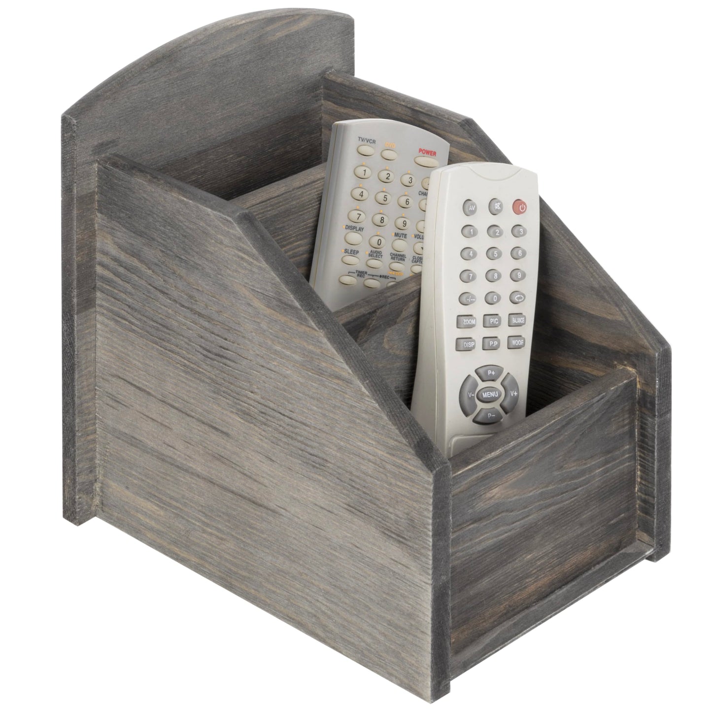 MyGift Rustic Dark Gray Wood 3-Slot Remote Control Holder Organizer Caddy, TV Remote Media Remote Storage Box for Living Room
