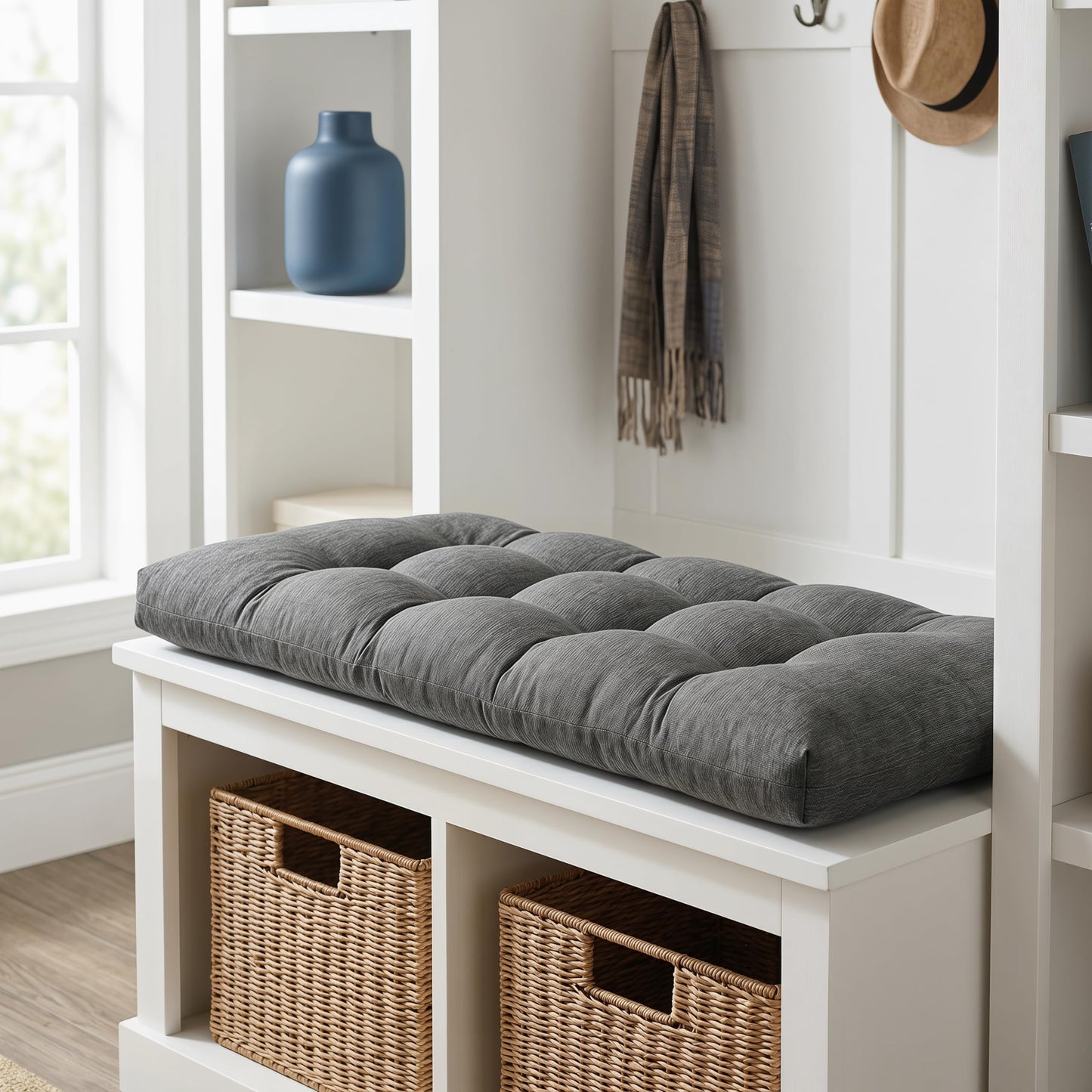 baibu 36 Inch Dual-Layer Patent Design Memory Foam Bench Cushion,Super Soft Indoor Outdoor Rectangle Bench Seat Cushion Standard Size Foam Pad with Non-Slip Bottom (Grey, 36x15x3In)