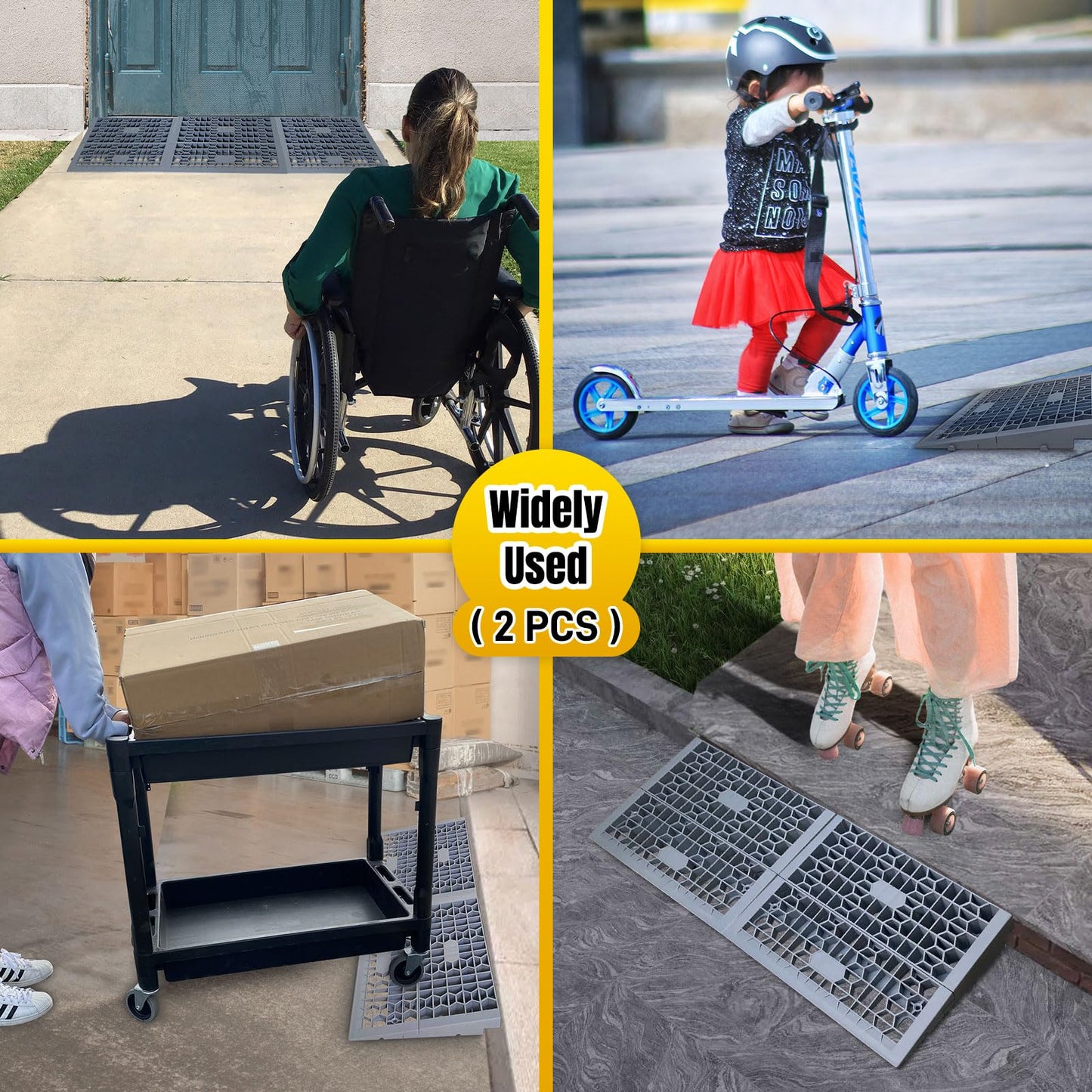 HOXWELL Modular Threshold Ramps for Doorways, 2'' Rise Wheelchair Ramps for Home Steps, 3000 Lbs Load Capacity Detachable Solid Plastic Entry Door Ramps for Wheelchairs and Cars, 2 PCS