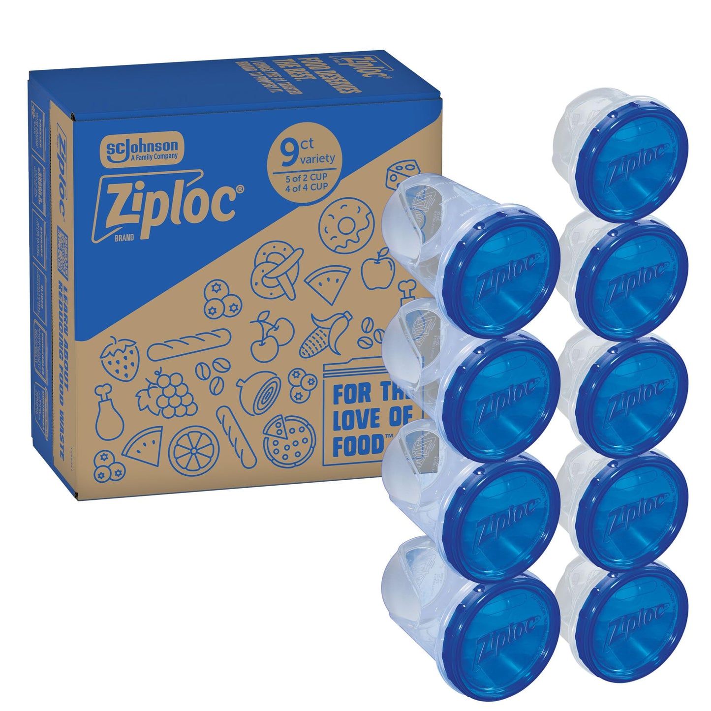 Ziploc Twist 'n Loc Food Storage Meal Prep Containers Variety Pack, Reusable for Lunch and Leftovers, Dishwasher Safe, 9 Count