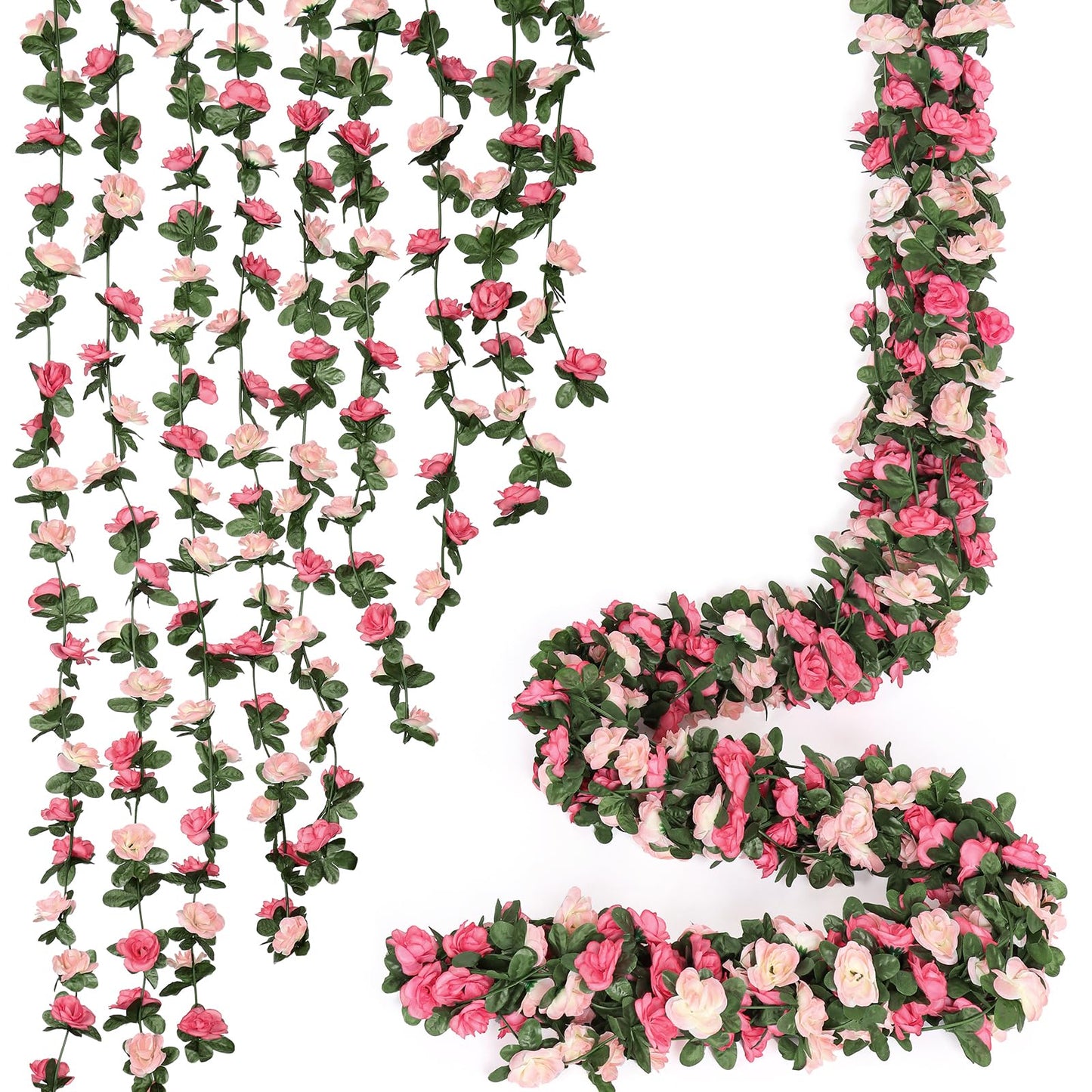 KHOYIME 8 Pack 64 FT Artificial Flower Garland, Fake Pink Roses Vines Silk Flowers Faux Plastic Outdoor Hanging Floral Ivy Garland Decoration for Wedding Arch Bedroom Home Wall Backdrop Room Decor