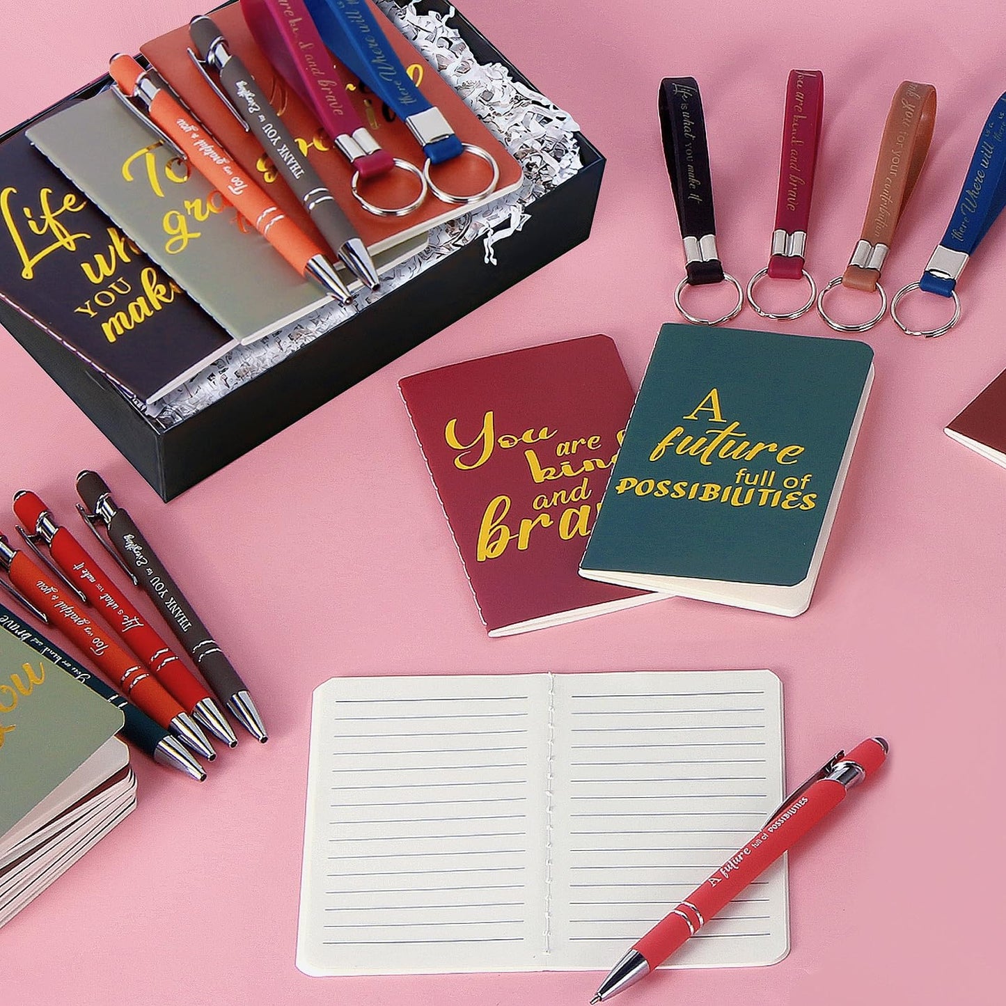 72 Pcs Thank You Gifts Teacher Gifts Employee Appreciation Gifts, Gifts Motivational Notepads Inspirational Ballpoint Pens Keychains for Teacher Student Coworkers Staff Volunteer Gifts