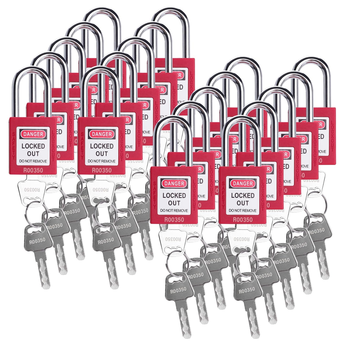 Patioer Lockout Tagout Locks, 20 Red Loto Locks Keyed Alike, Lock Out Tag Out Safety Padlocks, 2 Keys Per Lock