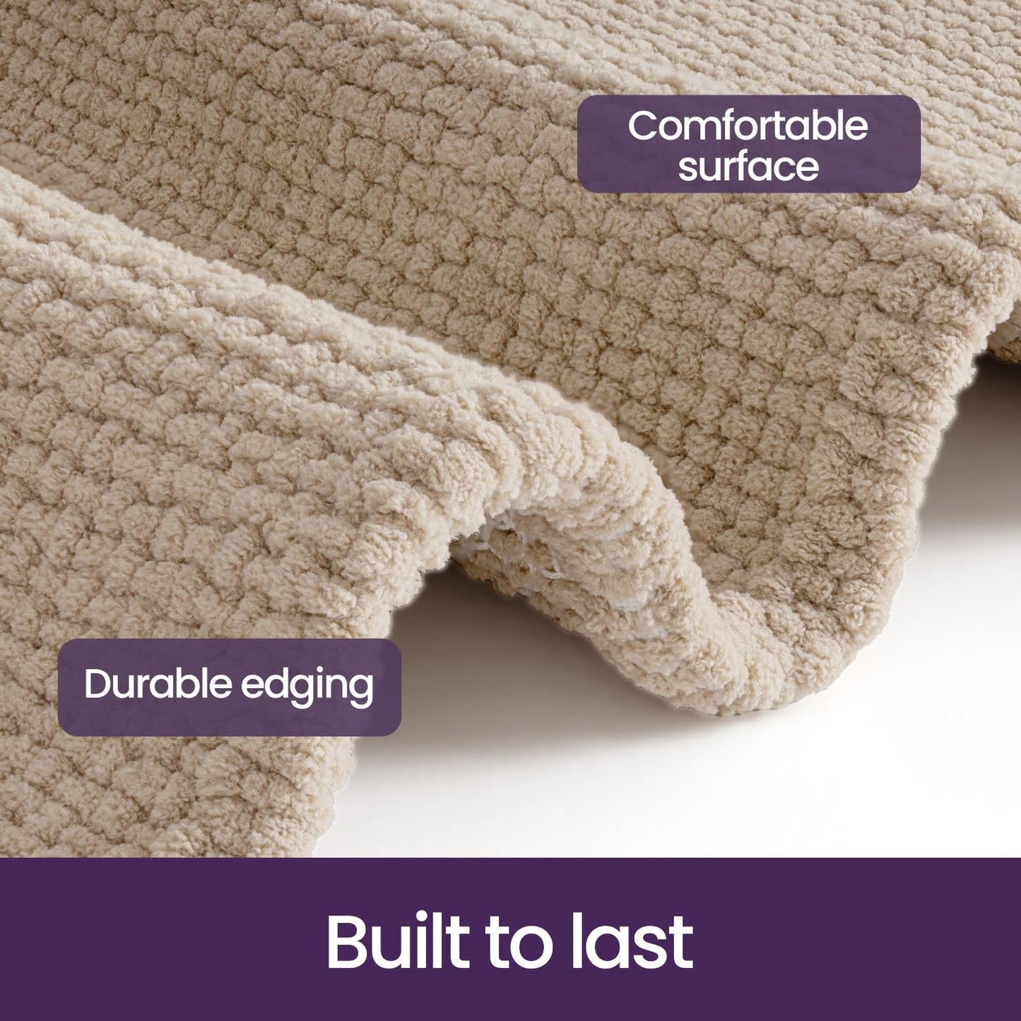DEXI Bath Mat 24x36 Soft Absorbent Chenille Rug for Bathroom, Non Slip Washable Bathmat Shower Floor Carpet for Tub, Sink, Beige