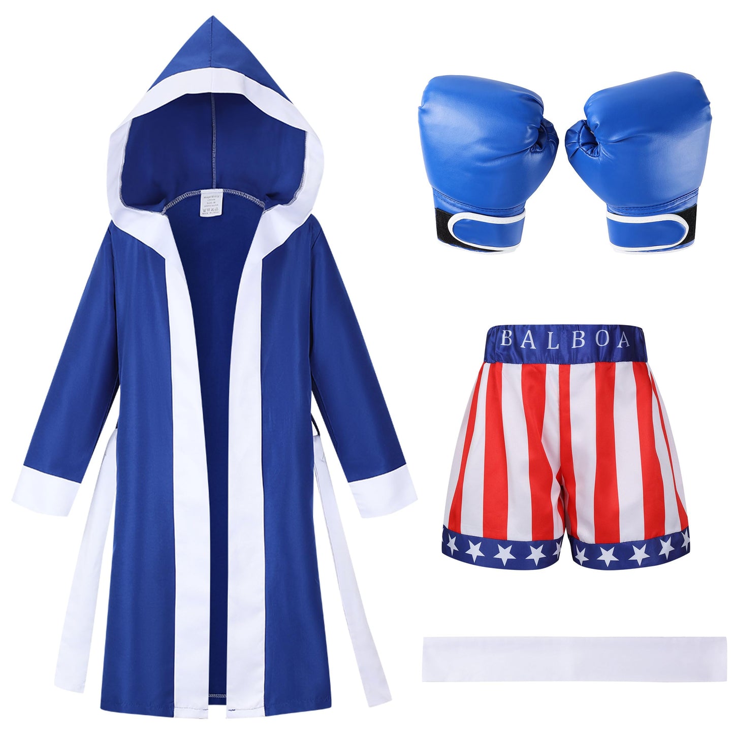 Kosgraiy Boxing Costumes Kids with Glove Robe Shorts,Halloween Boys Boxer Suit,American Boxing Robe,Boy Boxer Outfit,M