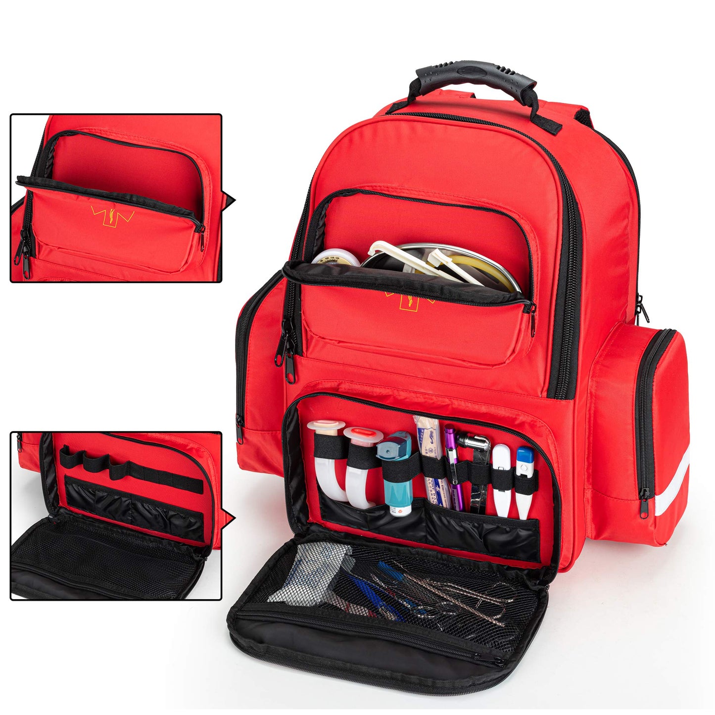 Trunab Large First Responder Bag Trauma Backpack Empty, Emergency Medical Bags Storage Jump Bag Pack for EMT, EMS, Police, Firefighters, Red (Patented Design)
