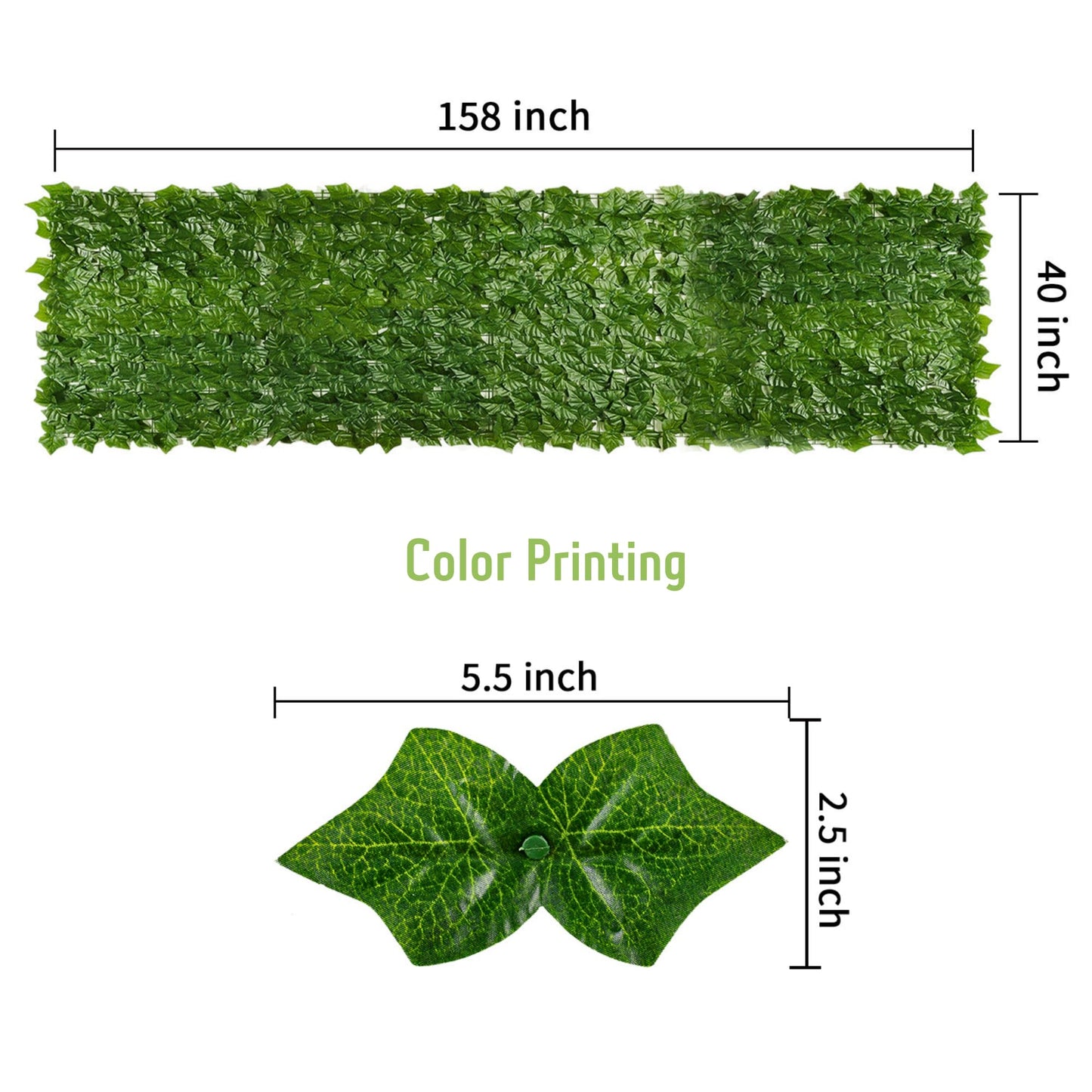 Jinwu Artificial Ivy Privacy Fence Screen, 158x40 Inch Artificial Faux Ivy Hedge, Expandable Faux Privacy Fence with 80 pcs Zip Ties Decoration for Wall Screen, Outdoor Garden, Wedding Decor