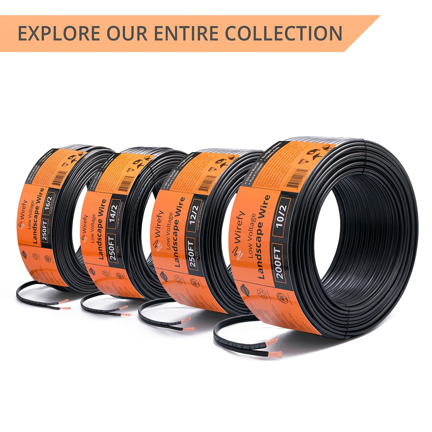 Wirefy 16/2 Low Voltage Landscape Lighting Copper Wire - Outdoor Direct Burial - 16-Gauge 2-Conductor 250 Feet | Landscape Lighting Wire | Low Voltage Wire 16/2 | 16/2 Landscape Wire