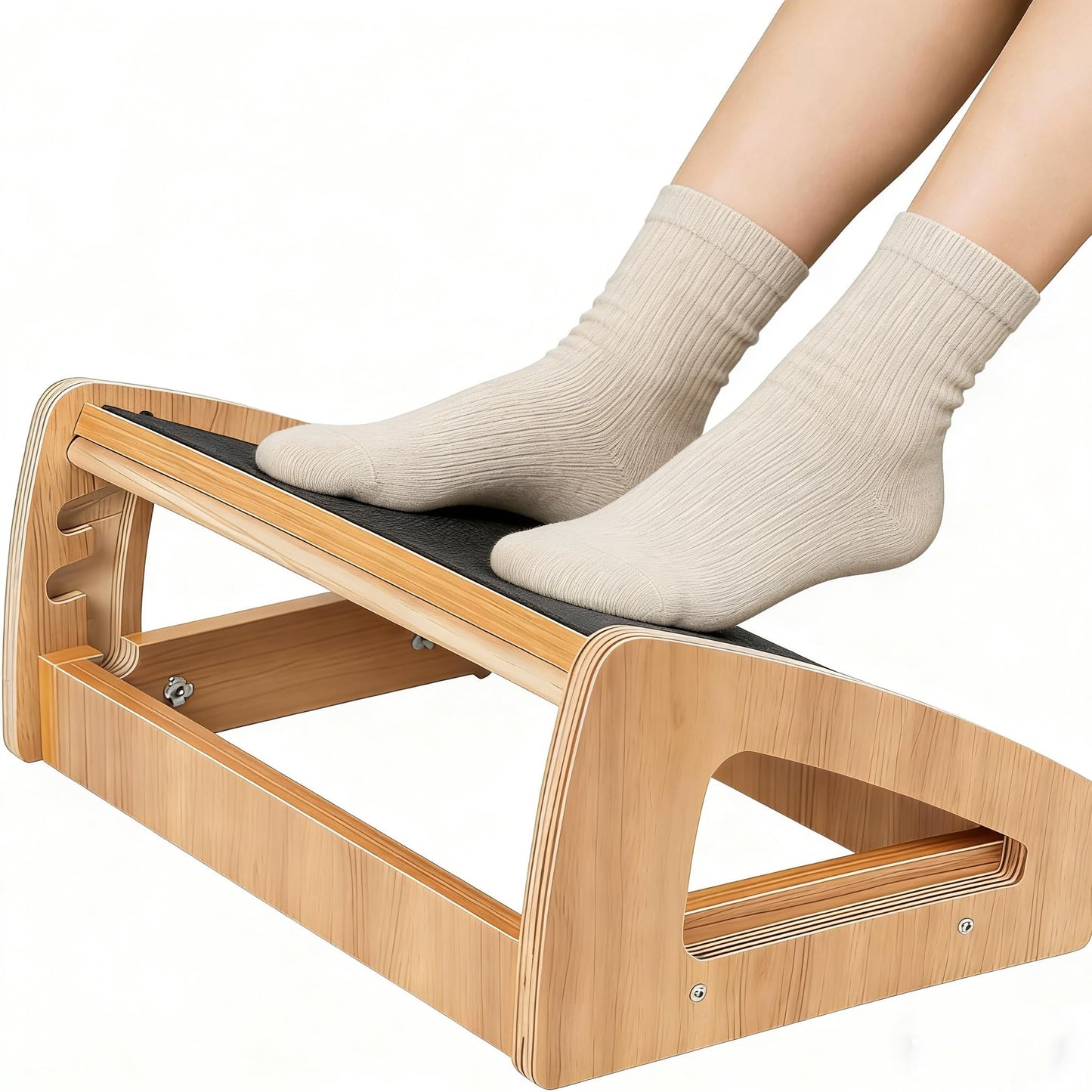 AKOZLIN Adjustable Footrest Under Desk Wooden with Comfort Anti-Slip Surface 3 Height Position Foot Pedal Ergonomic Posture Support Adjustable Foot Stool for Office and Home