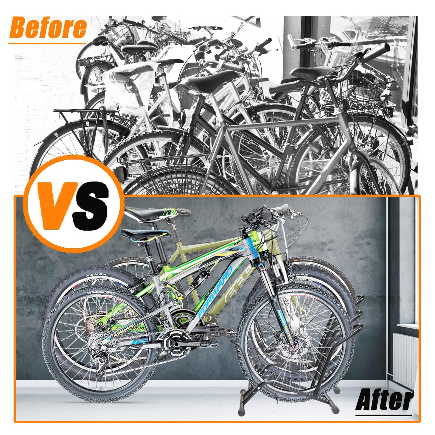 Bike Stand Floor Bike Rack Garage Bicycle Stands for Storage Indoor/Outdoor, Front and Rear Wheel Parking Rack Stand Perfect for 16"-29" Kid's Bikes/Mountain Bike/Road Bike