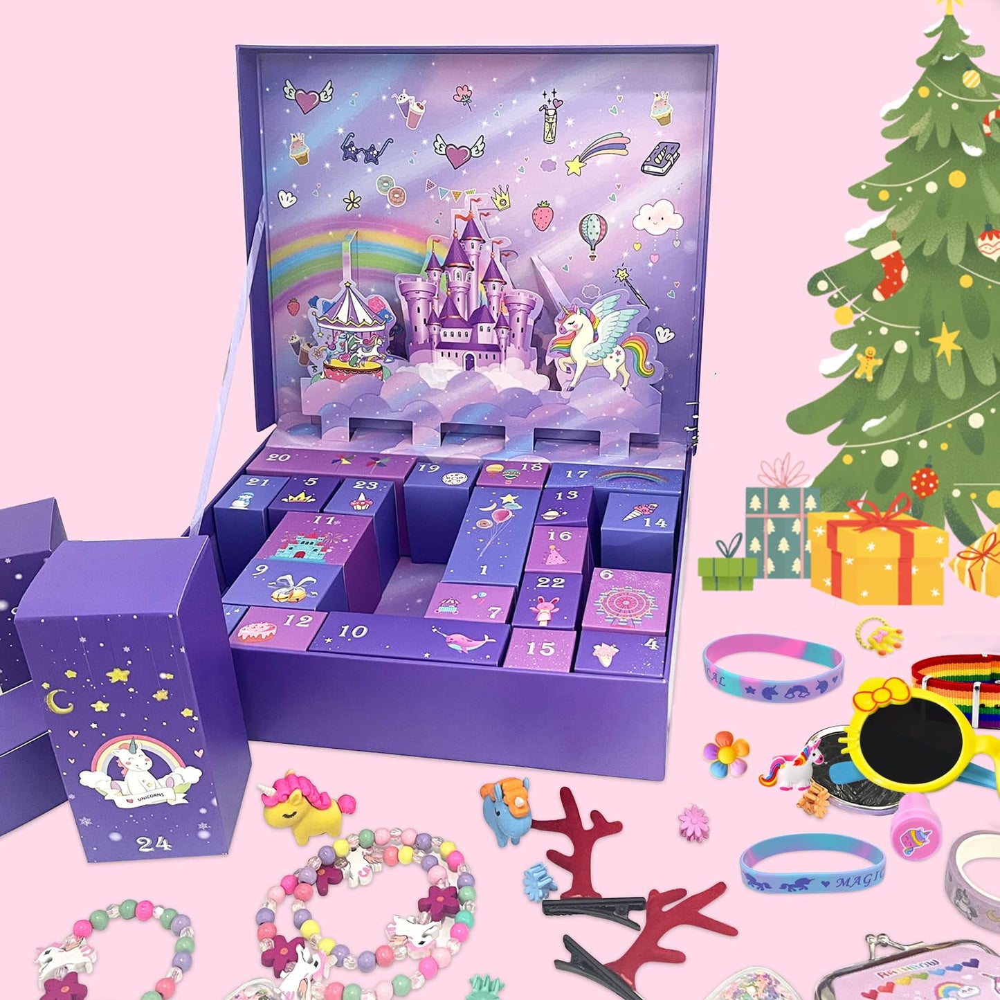 Advent Calendar 2025 for Girls, Christmas Countdown Calendar with 24 Unique Jewellery Gifts, Including Hair Accessories, Jewelry, Hair Clips, Beautiful Bracelets, Cute Ring, Stickers, Coin Purse