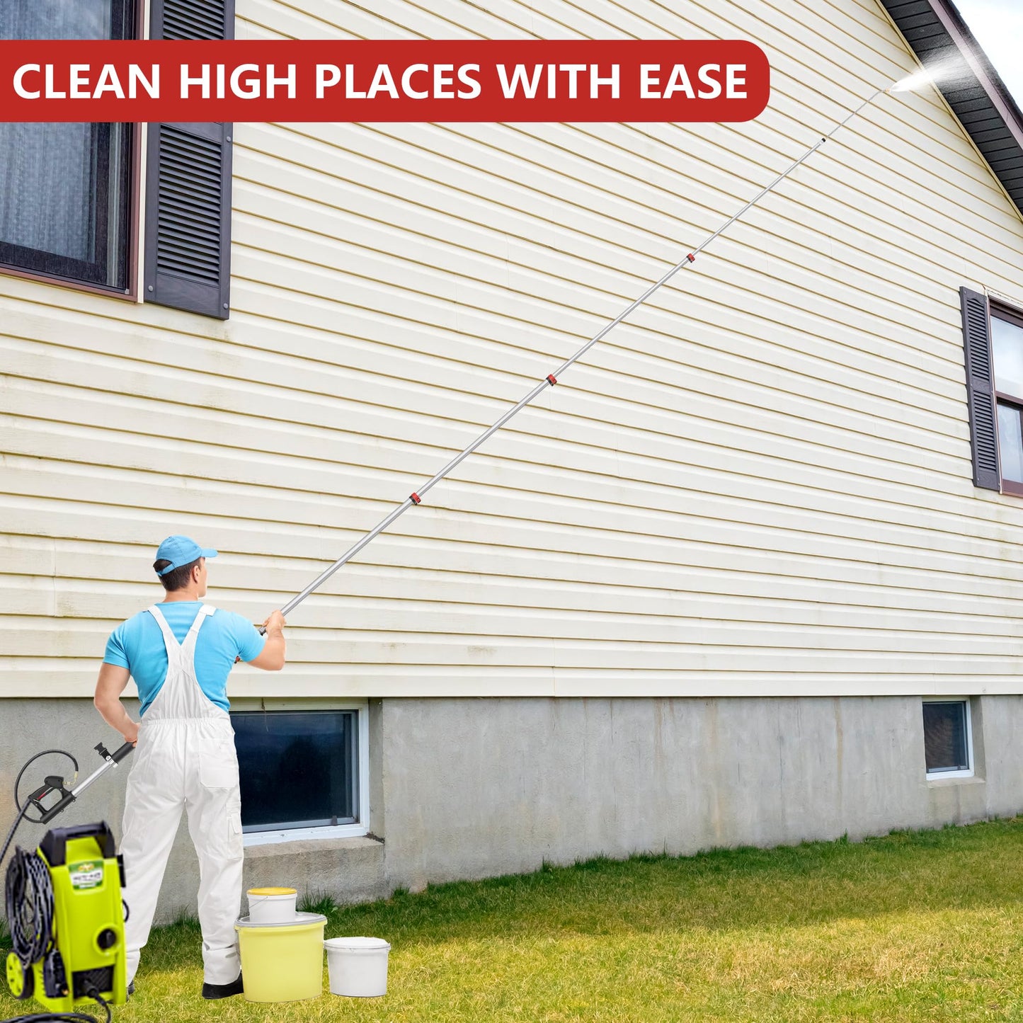 24 FT Telescoping Pressure Washer Wand - High Pressure Washer Wand Included Power Washer Extension Wands, Gutter Cleaner, Brush, Spray Nozzle Tips, Hose Adapters and Support Belt (24FT-HSE)