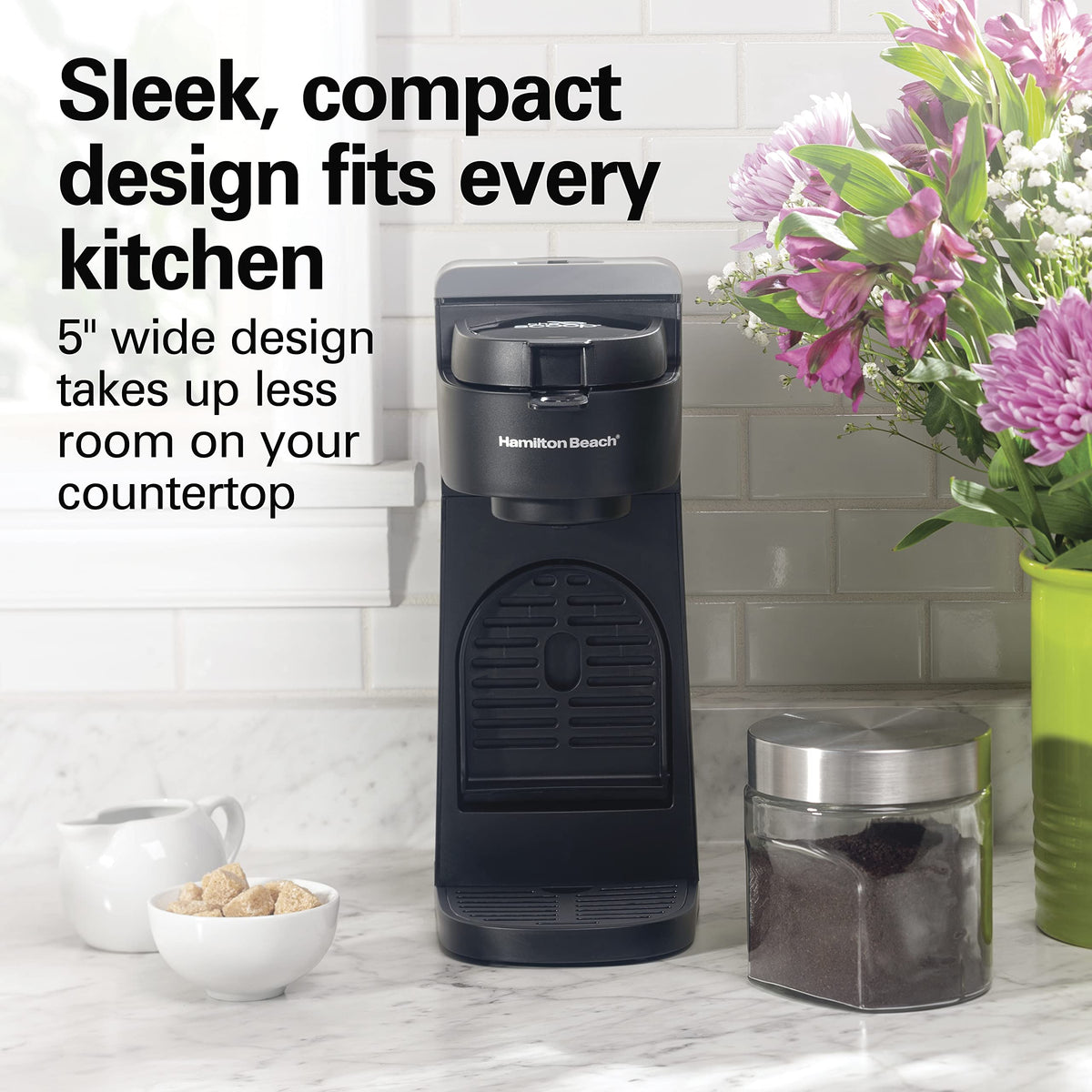 Hamilton Beach The Scoop Single Serve Coffee Maker, No Pods or Paper Filters Needed, Brews 8-14 oz Cups, Reusable Scoop Filter, Auto Shutoff, Black (47620)