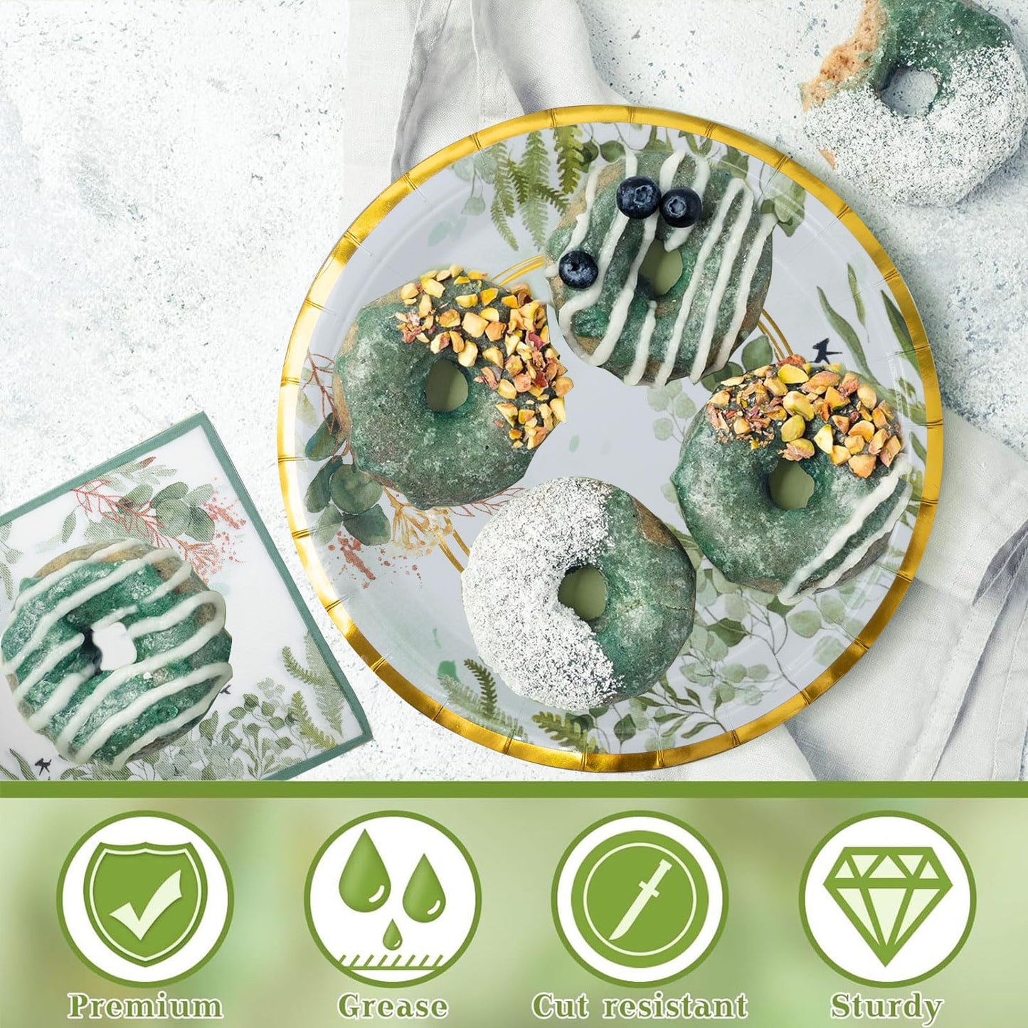 200 Pack Sage Green Plates and Napkins Party Supplies, Disposable Tableware Set, Eucalyptus Plates, Cups, Napkins for Wedding Bridal Baby Shower Birthday Party