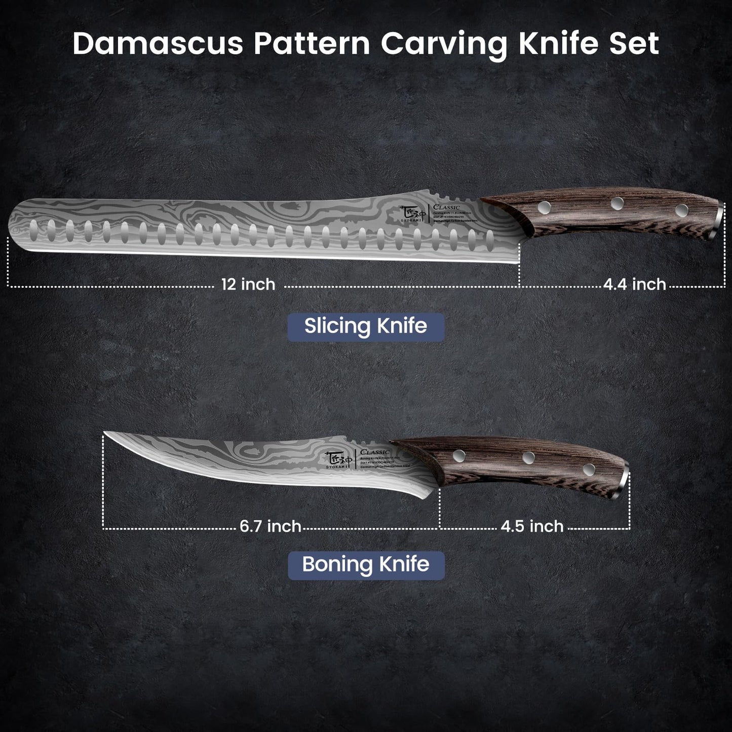 SYOKAMI BBQ Carving Knives Set, Brisket Slicing Knife and Boning Knife for Meat Cutting, Razor Sharp Japanese Style High Carbon Steel Kitchen Knives, Wood Ergonomic Full Tang Handle, Ideal for Gift