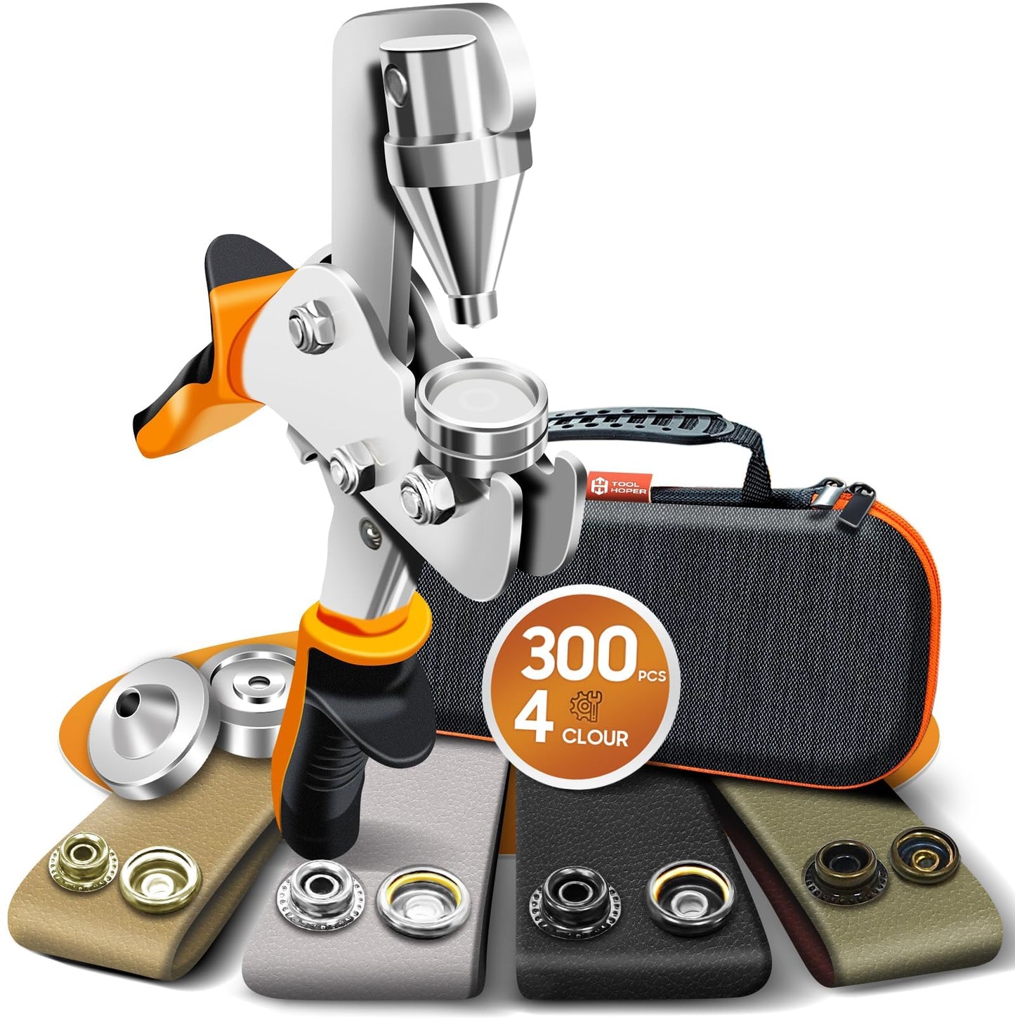 Snap Fastener Tool, Snap Installation Tool Kit, 4 Colors 300 Pcs of Boat Cover Snaps, Button Snap Kit with 15mm Canvas Snaps for Fabric, Tarps, Canvas, Leather