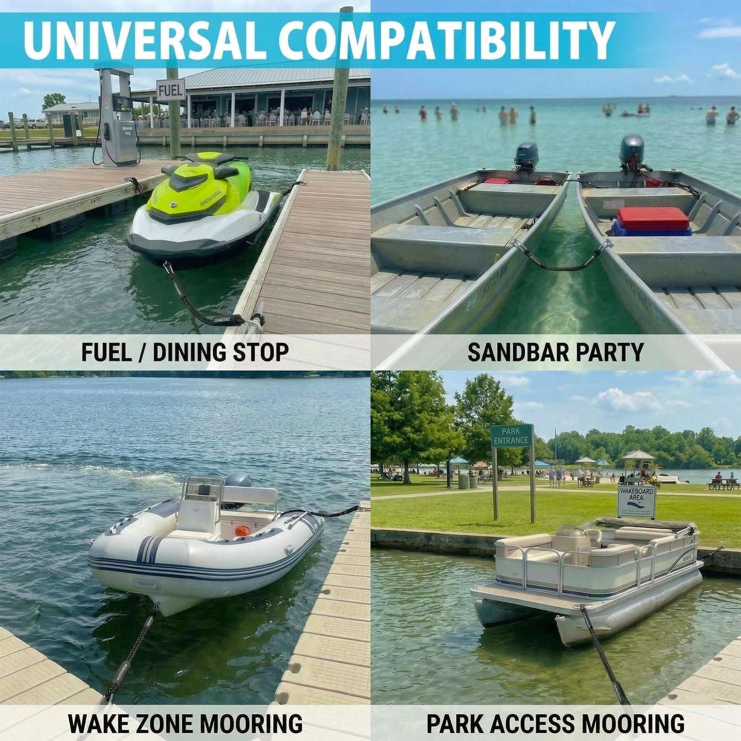 Obcursco Bungee Dock Line, Jet Ski Dock Line with Double 316 Stainless Steel Clips, Boat Snubber Docking Rope for PWC, Boat Accessories for Yamaha Waverunner, Seadoo, Kayak, 2 Pack (Black, 4ft)
