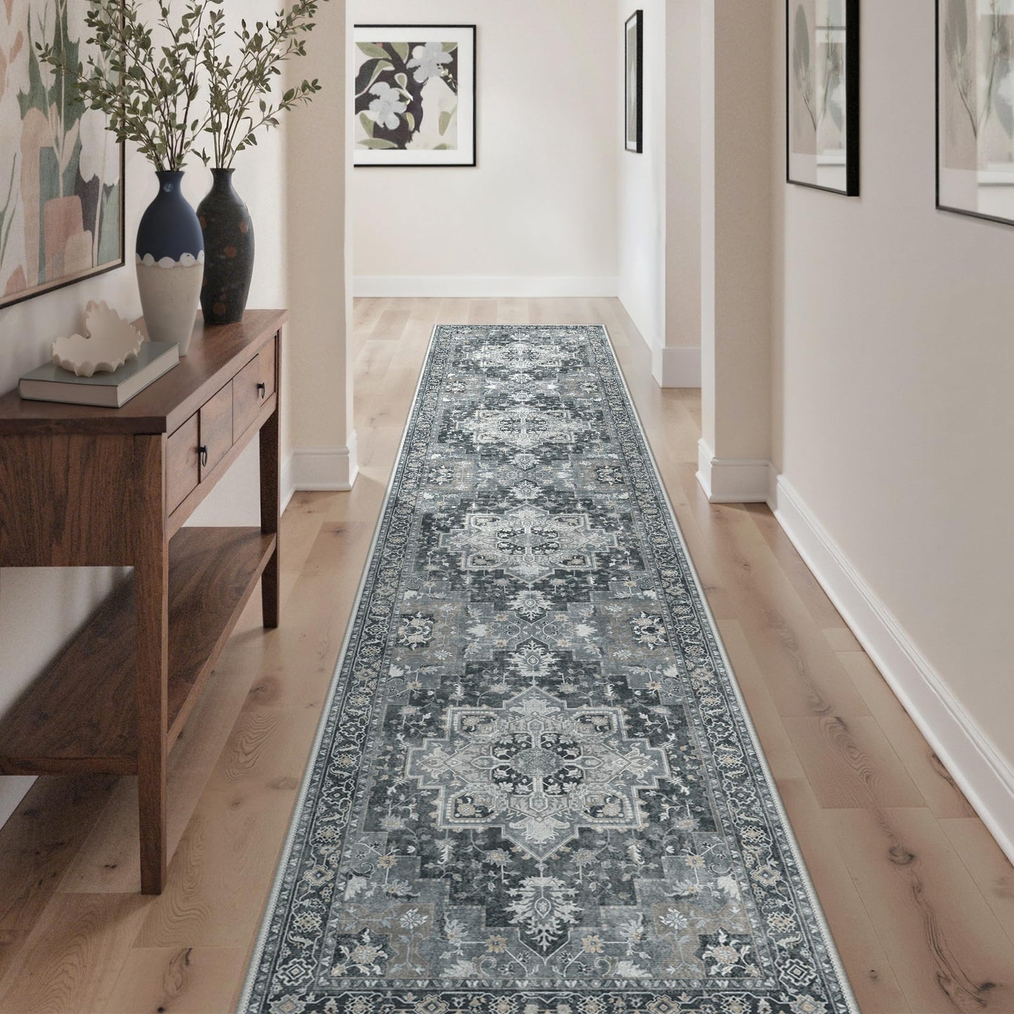 GENIMO Area Runner Rugs 2x10 for Living Room, Non-Slip Machine Washable Rug for Hallway Kitchen, Low Pile Print Rug for Bedroom Dining Room Home Office