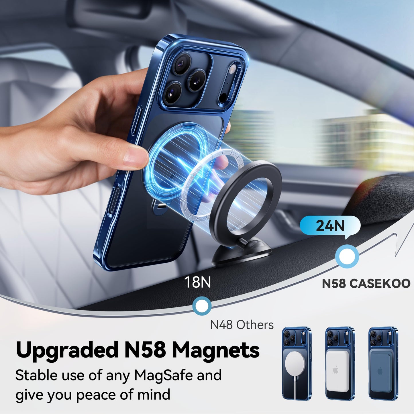 CASEKOO Official Blue for iPhone 17 Pro Max Case with 360 Spin Magnetic Stand [Fit for MagSafe][17FT Military Protection] Slim Polished for iPhone 17 Pro Max Case with Stand 6.9'', Blue