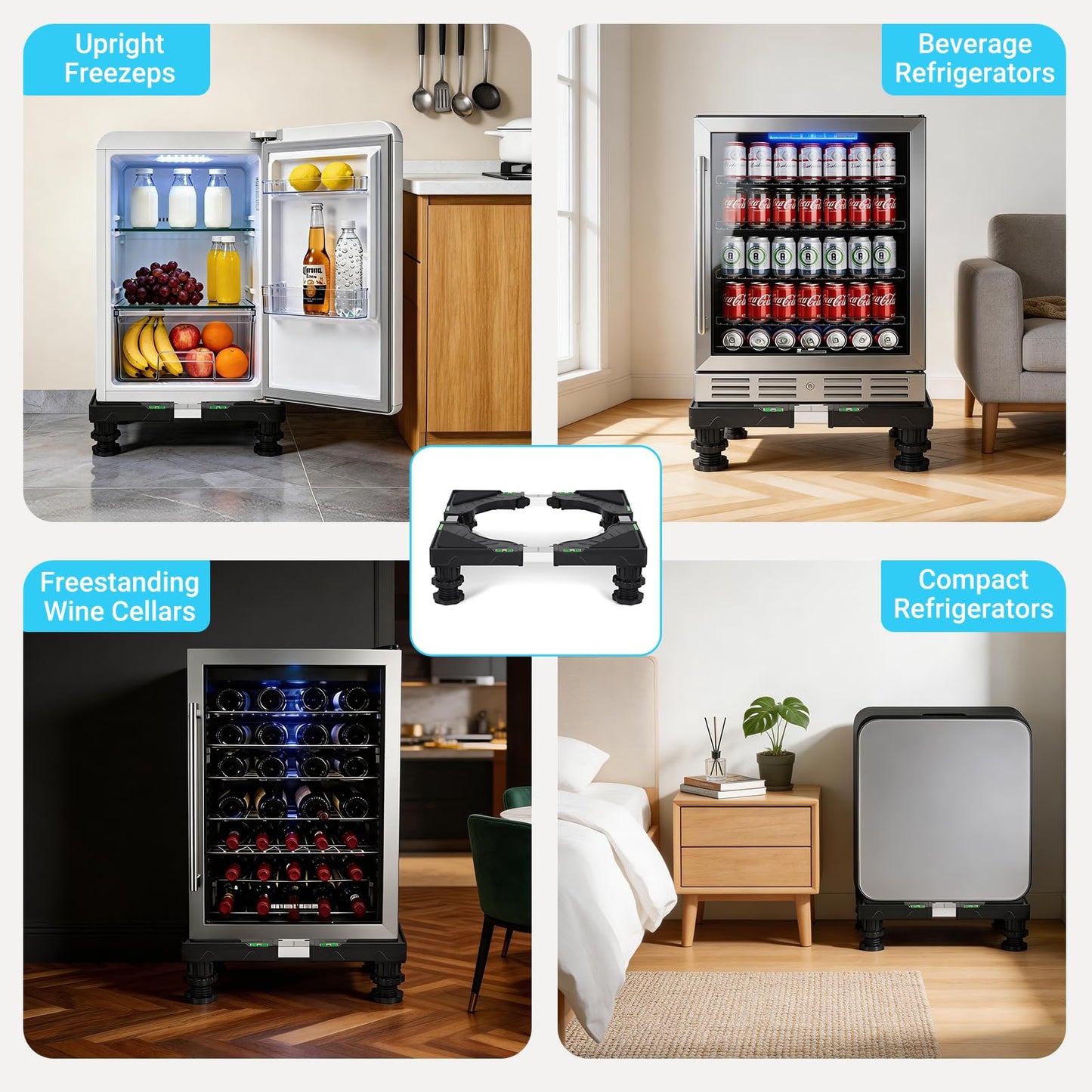 Nefish Mini Fridge Stand Universal Stand Base Adjustable Refrigerator Stand with 4 Strong Feet Washing Machine Pedestal Multi-Functional Base for Dryer (Black)