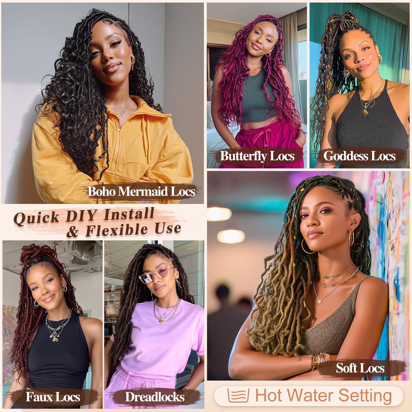 BARSDAR Deep Faux Locs Crochet Hair - Long Goddess Dreadlocks Wavy Crochet Hair for Black Women, 24 Inch 3 Packs Synthetic Soft Faux Locs with Curly Ends Crochets Dreads Pre Looped - Dark Brown