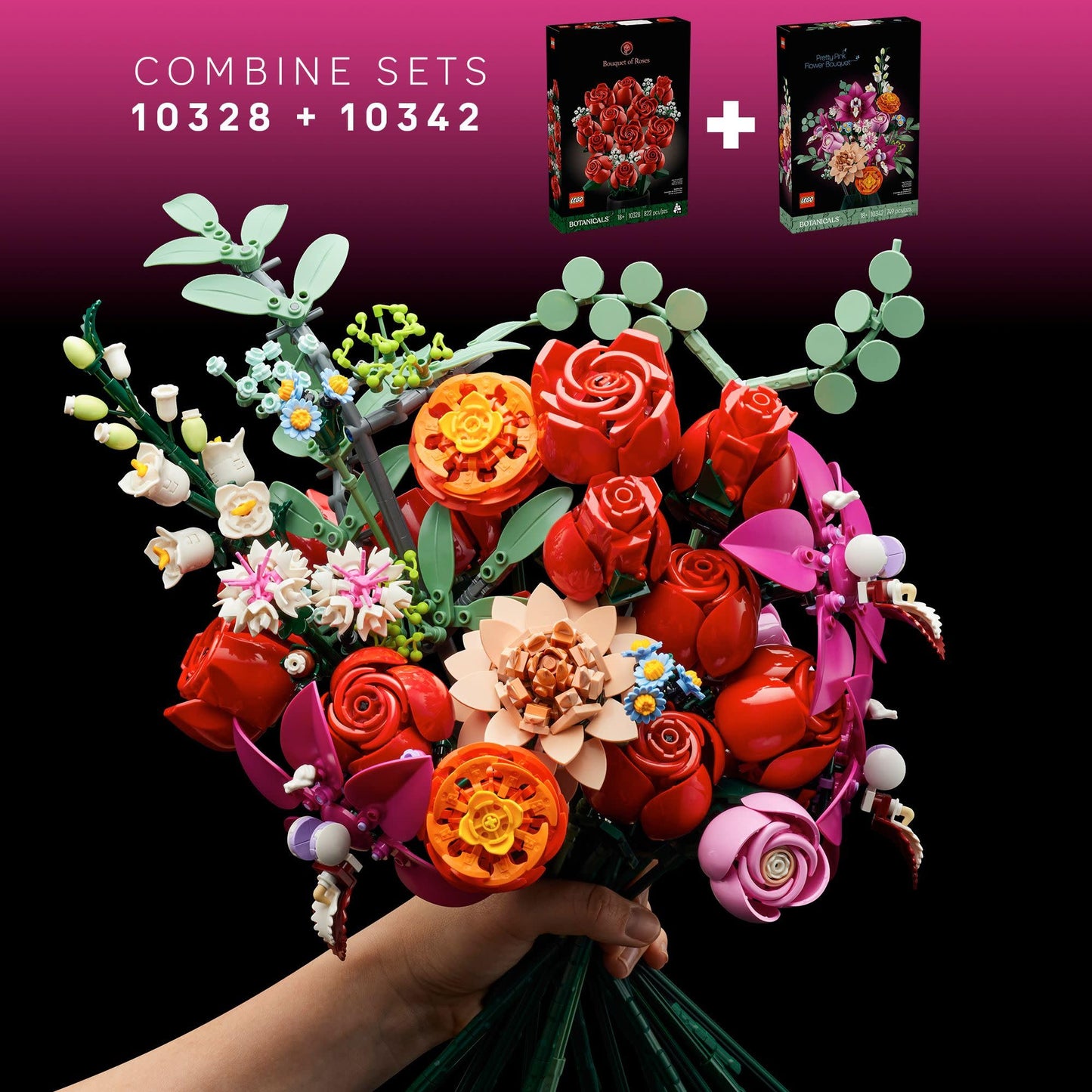 LEGO Botanicals Bouquet of Roses Artificial Flowers - Fake Red Roses Building Set for Adults, Ages 18+ - Gifts for Birthdays - Home Decor for Table Display - 10328
