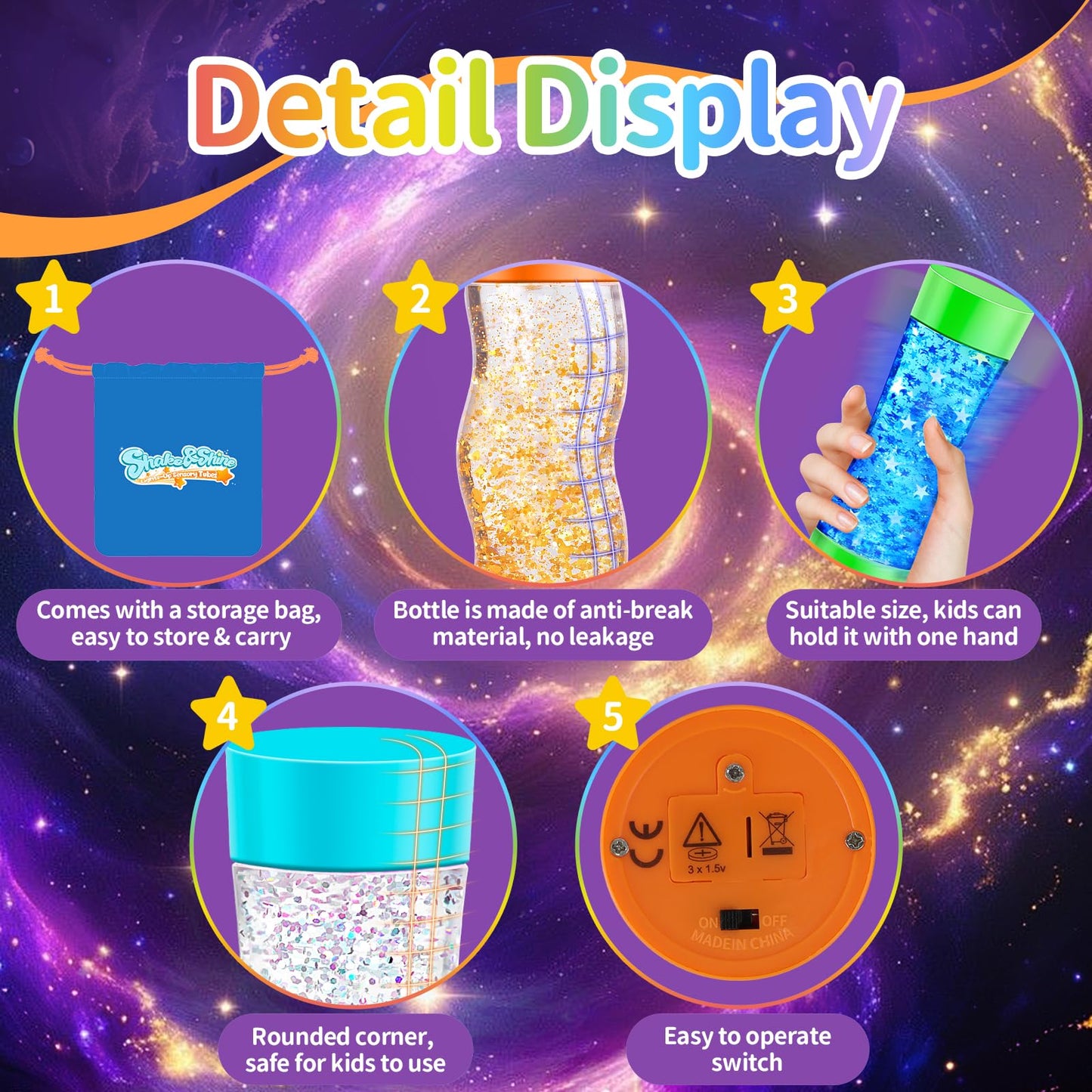 Subao 3 Pack Sensory Toys, Light-Up Sensorys Fidget Tubes Toy for Autism & ADHD, Autism Sensory Products, Autistic Claming Fidget Toys, Anxiety Stress Relief Gifts for Kids Teenagers Adults Boys Girls
