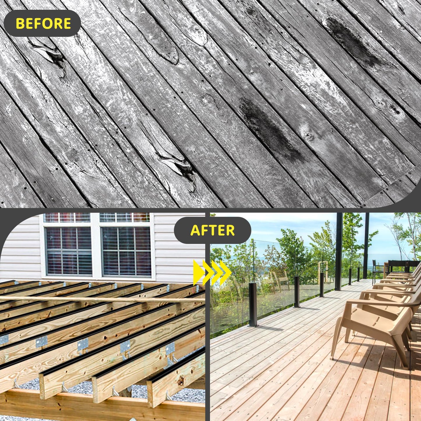 Hanotic Joist Tape for Decking 2'' X 50', 6 Rolls Weather Resistance Butyl Tape, Waterproof and Anti-Corrosion, Self-Adhesive for Wood Joists Decks Beams Roof Rv