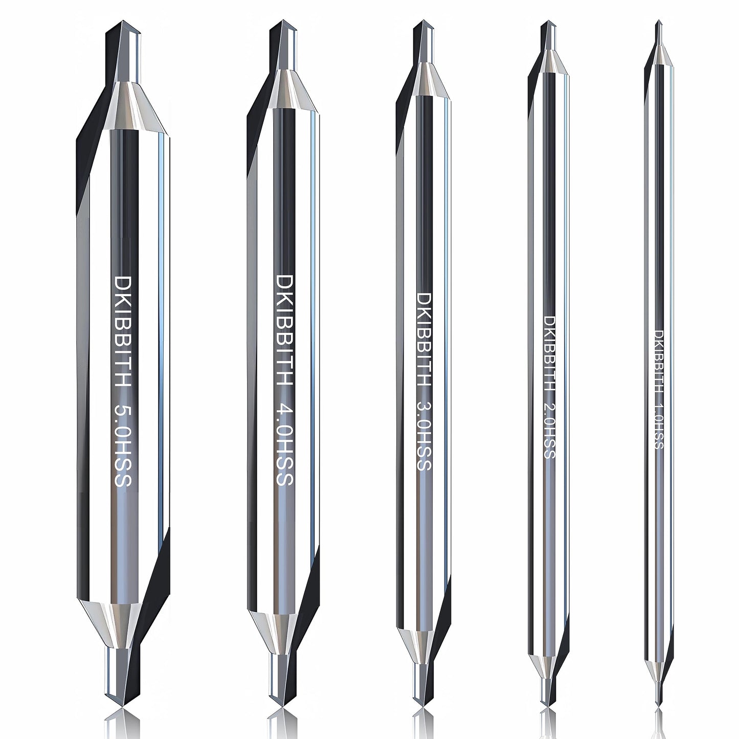 DKIBBITH 5pc Long Center Drill Bit Set, M2 HSS 60-Degree Angle 4'' Overall Length Center Drill Bits Kit, Countersink Tools for Metalworking Lathe Milling and Countersinking, Size 1.0 2.0 3.0 4.0 5.0