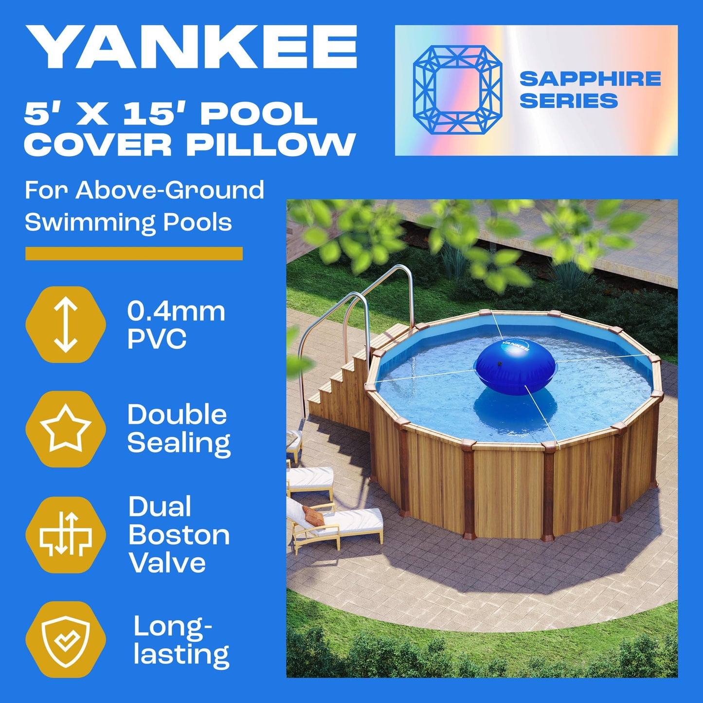 Yankee 5x5 ft Pool Pillows for Above Ground Pools, for Closing Winter, Extra Durable 0.4 mm PVC (27 Gauge), Winter Pool Pillow (5x5 ft.)