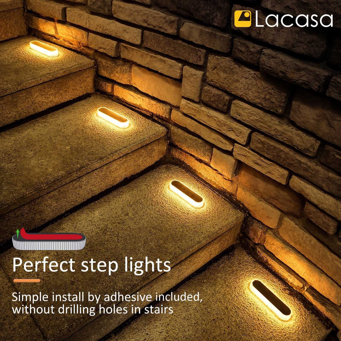 Lacasa 4 Pack Solar Deck Lights, Warm White 2700K 40LM LED Dock Lights, Outdoor Solar Powered Step Lights, Waterproof for Garden Stairs Ground Driveway Pathway Lighting