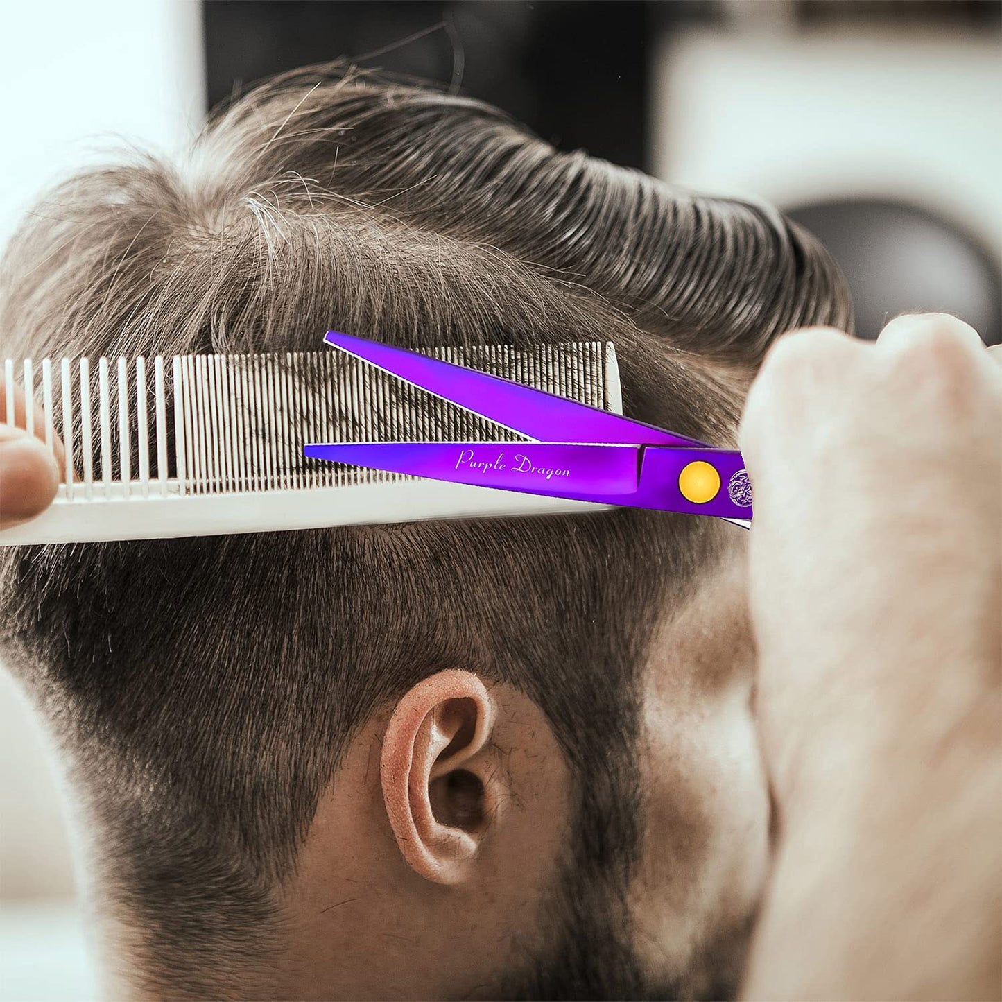Purple Dragon 5.5 inch Hair Cutting Scissors Set with Razor, Leather Scissors Case, Barber Hair Cutting Shears Hair Thinning/Texturizing Shears for Professional Hairdresser or Home Use (Purple)