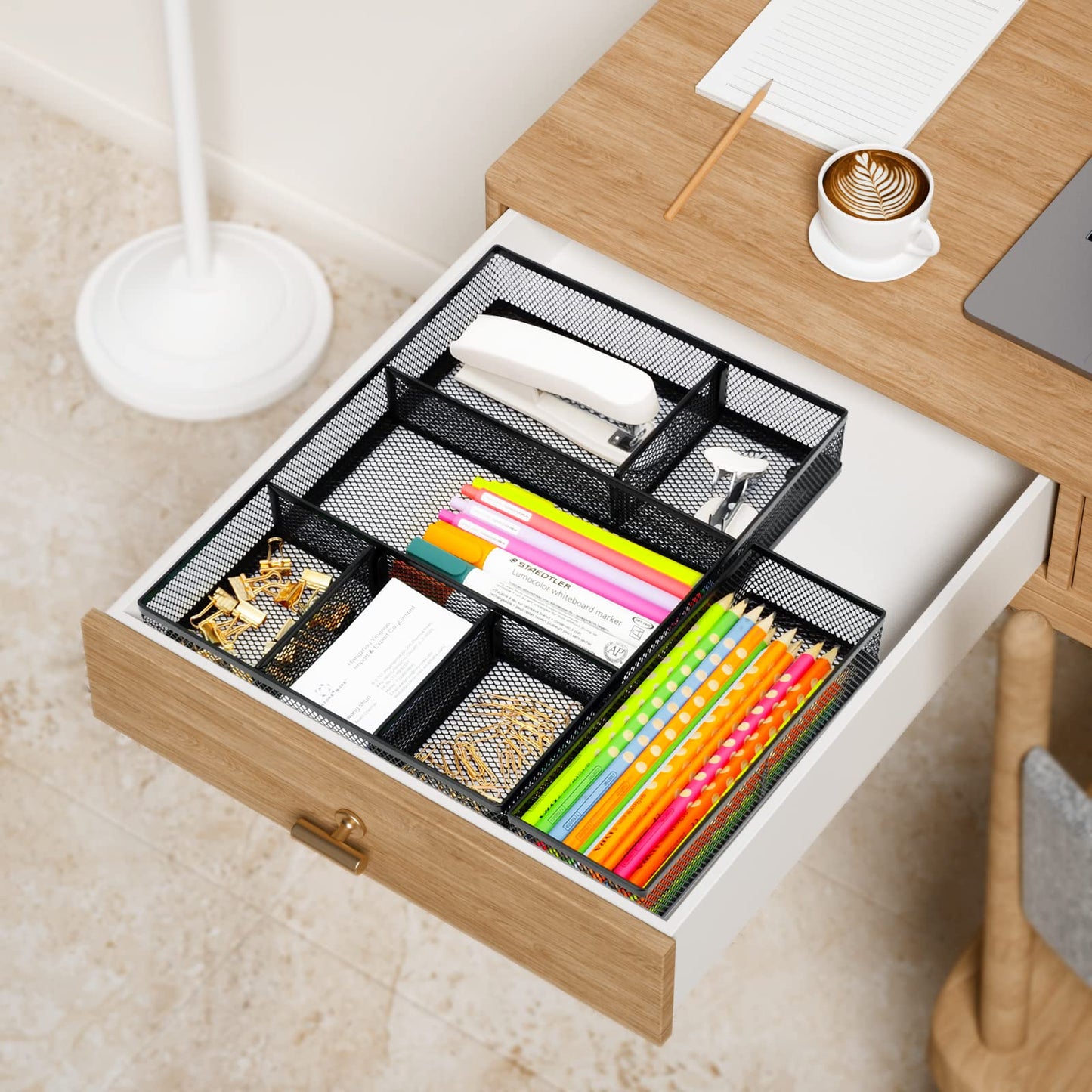Neudeco Desk Drawer Organizer, 4 Pack Metal Mesh, Black